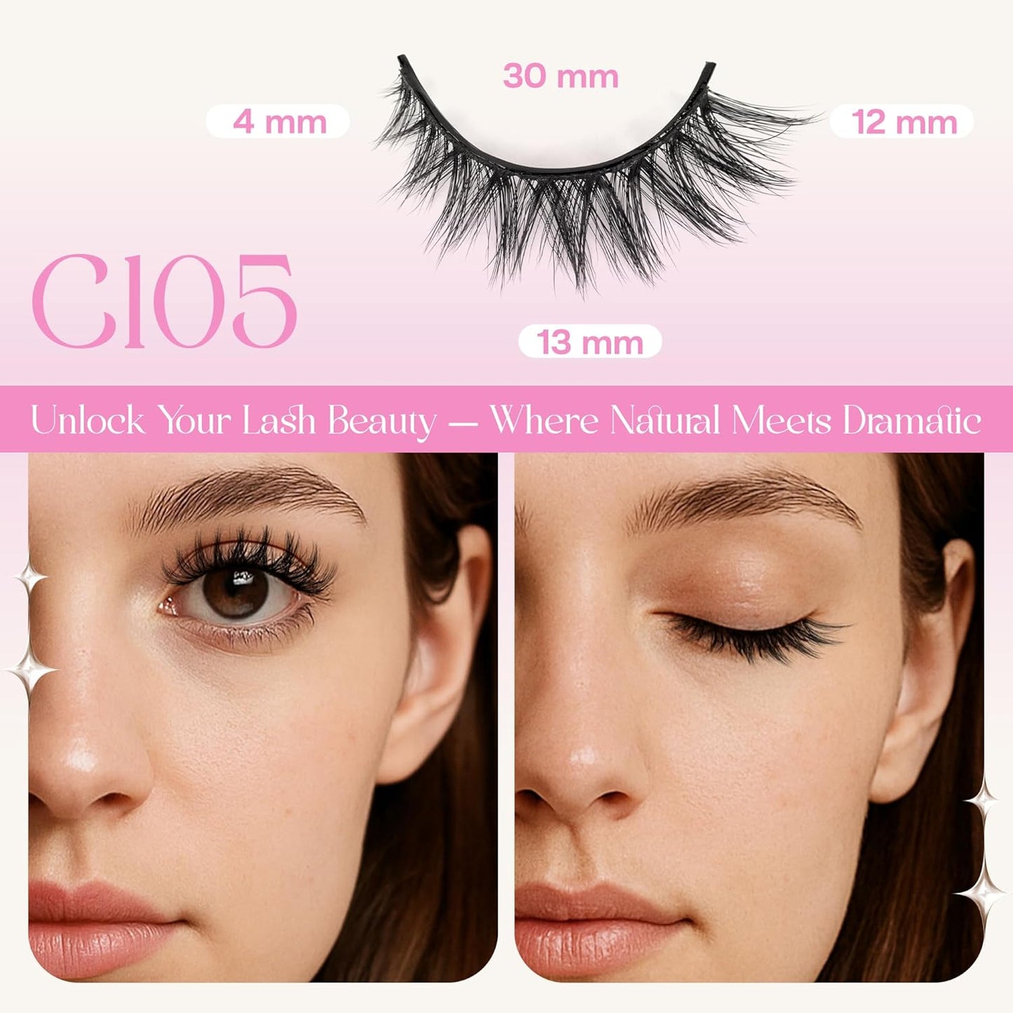 CALAILIS Self Adhesive Eyelashes 5 Pairs Natural Look Press On Lashes No Glue Need Eyelashes Reusable Cat Eye Wispy Self-adhesive False Lashes with Replacement Adhesive Strips (C105)