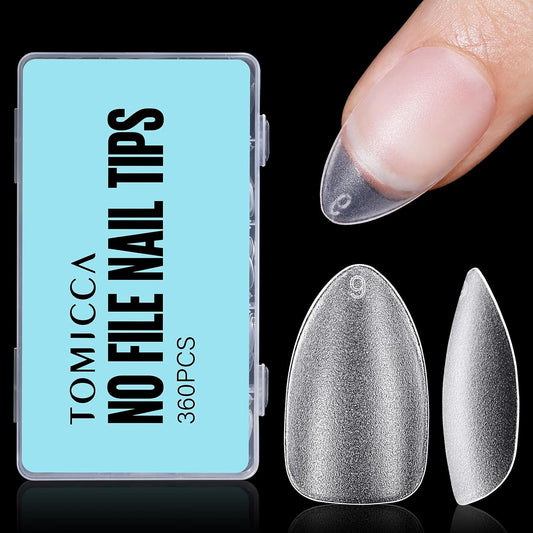 TOMICCA Short Almond Nail Tips, 360Pcs Full Cover Double Sided Matte Gel Nails,15 Sizes Acrylic Short Fake Nails for Nail Extensions Home Diy Salon