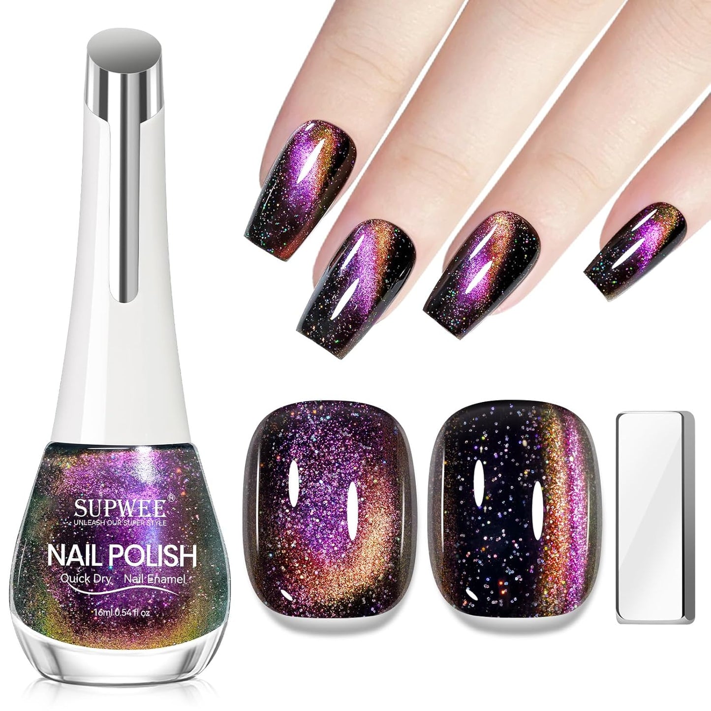 Magnetic Nail Polish Non Gel, Cat Eye Nail Polish Quick Dry Fingernail Lacquer DIY Manicure Gift For Women Girls 16ml with Magnet Stick