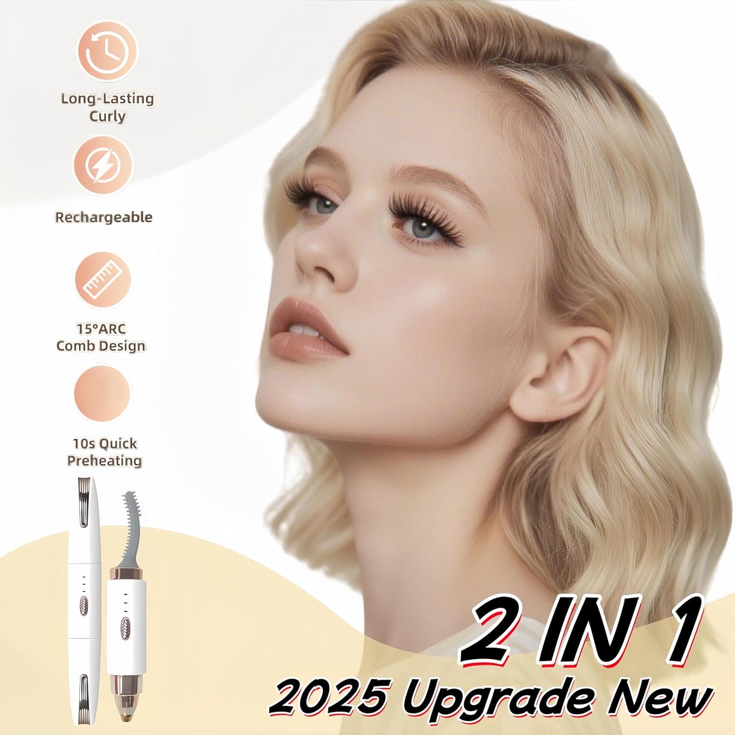 2025 Upgraded Heated Eyelash Curler - 2-in-1 USB Rechargeable Electric Eyelash Curler & Eyebrow Trimmer, Fast Heating in 6s, Anti-Burn Design, 24H Long-Lasting Effect, Perfect Gift for Women (White)