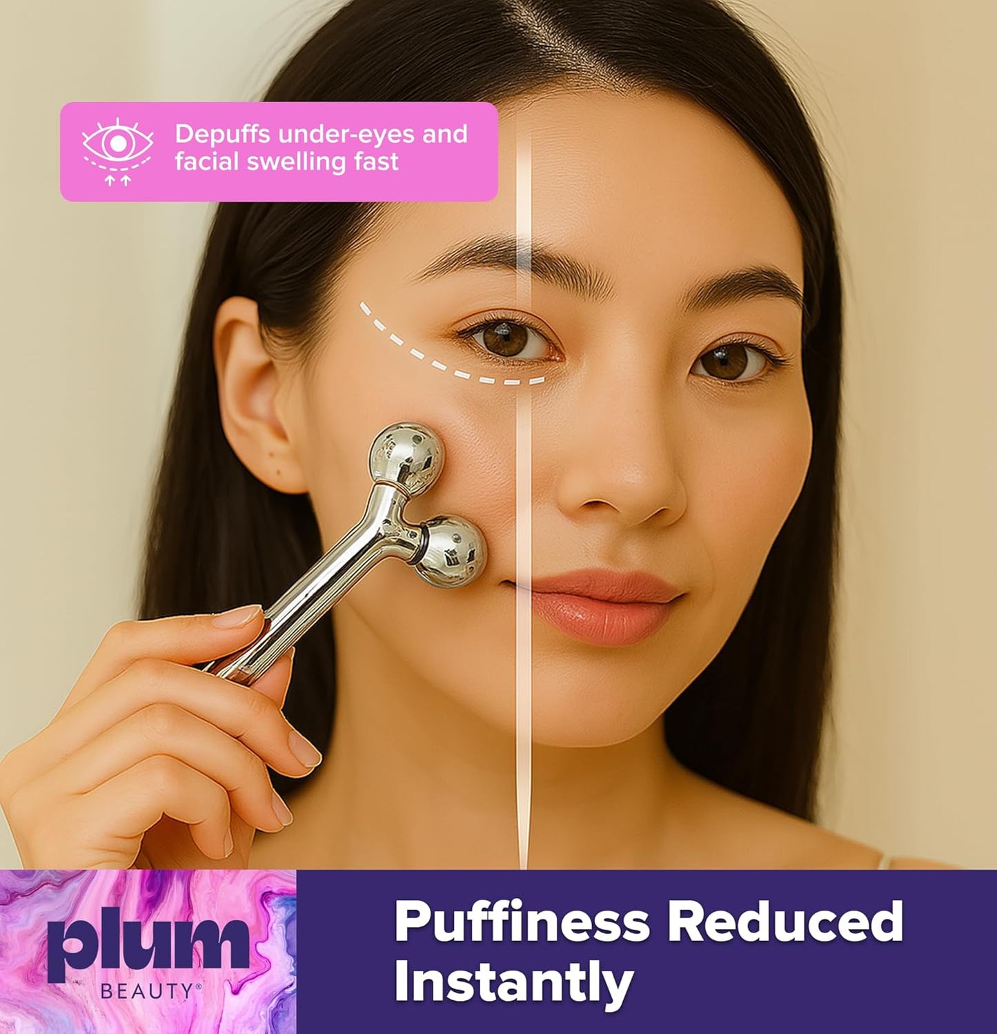 Contouring Dual Ended Silver Face Roller for Wrinkles and Lifting, - Face Rollers for Women, Men - Facial Roller supports lymphatic drainage, Skin Care Beauty Massager Facial Tool for Self Care