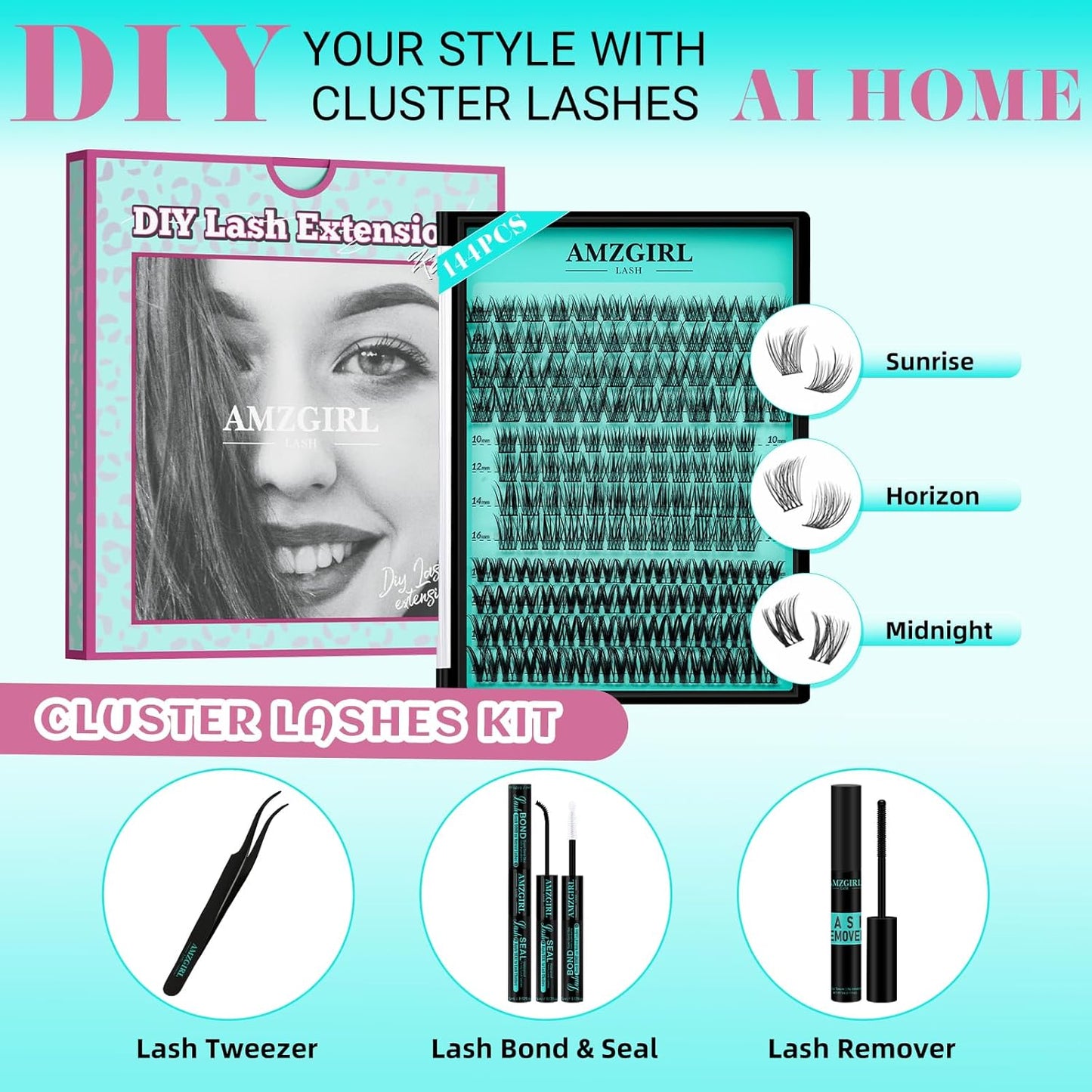 144Pcs Diy Lash Extension Kit Eyelash Clusters Individual Lashes Extensions Kits With Cluster Lashes Wispy, Lash Bond & Seal, Lash Remover,Applicator at Home Lash Extensions Kit(SMH,C-Mix10-16mm kit)
