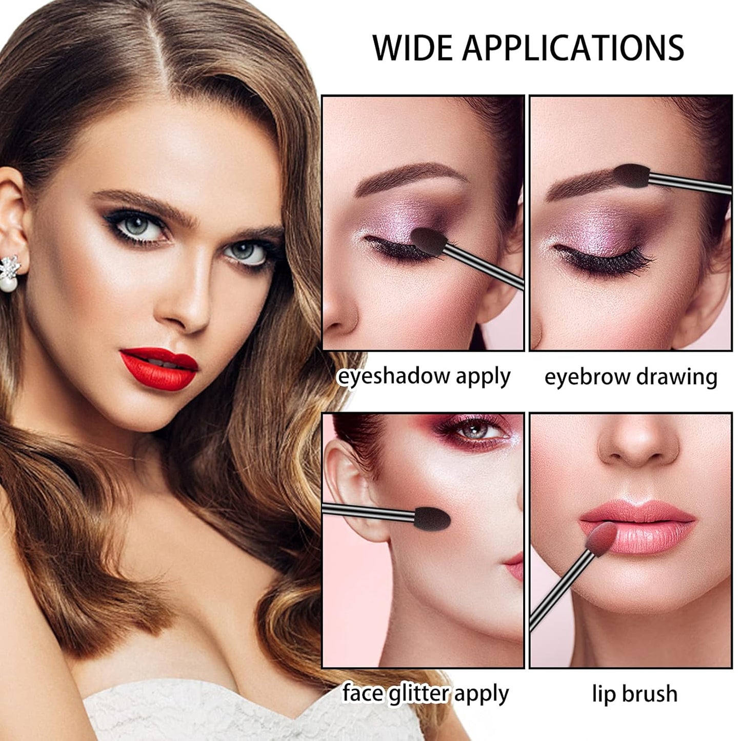 Ponpon 100Pcs Eyeshadow Applicators Dual Sides Eye Sponge Applicators Disposable Eyeshadow Brush for Girls Lady Women Makeup