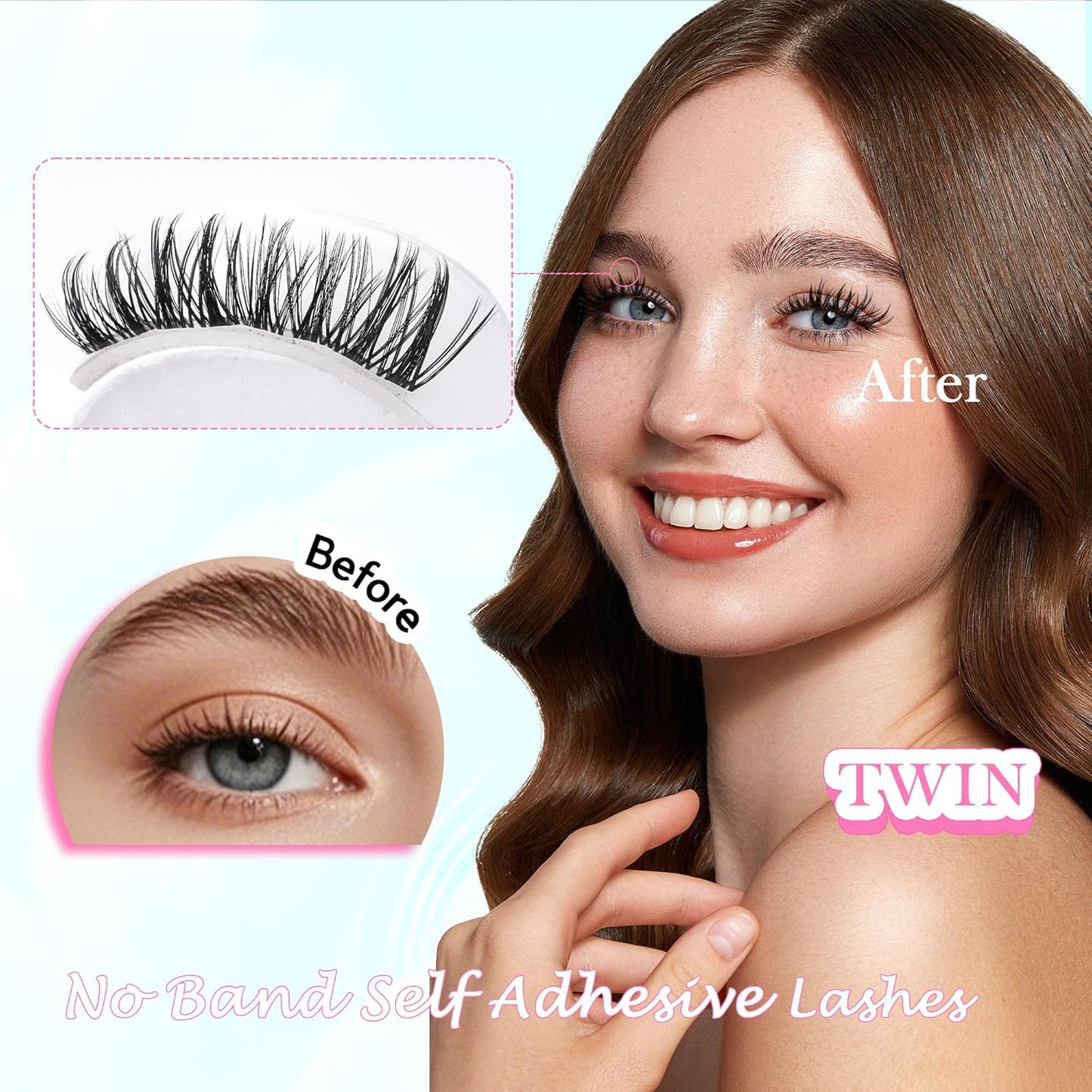 GAQQI Self Adhesive Eyelashes Clusters, No Glue Lash Clusters 10-16mm Dense & Volume Spiky Cluster Lashes, No Band Press On Lashes, More Comfortable & Stronger Hold (Twin）