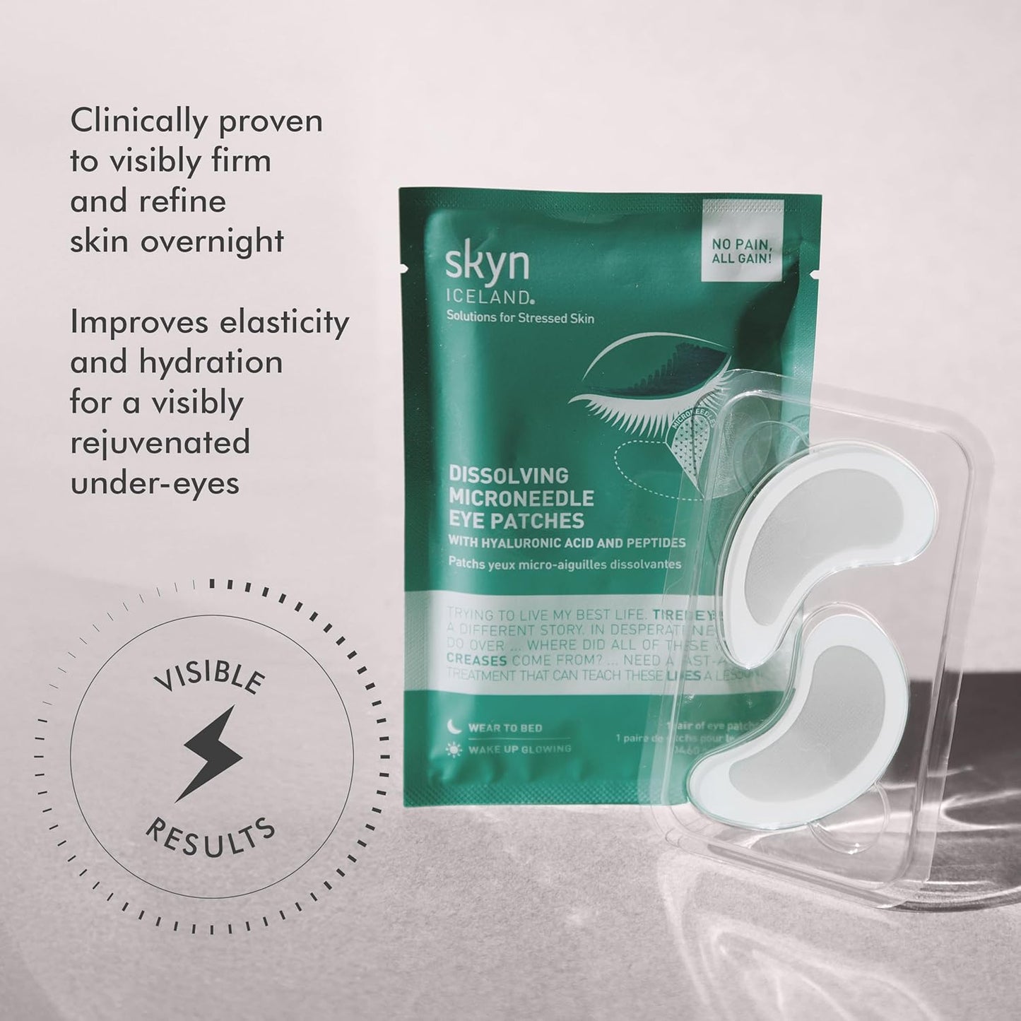 skyn ICELAND Dissolving Microneedle Under Eye Patches with 39% Hyaluronic Acid & Peptides No-Slip Eye Masks for Firming Wrinkles & Fine Lines, 1 Pair