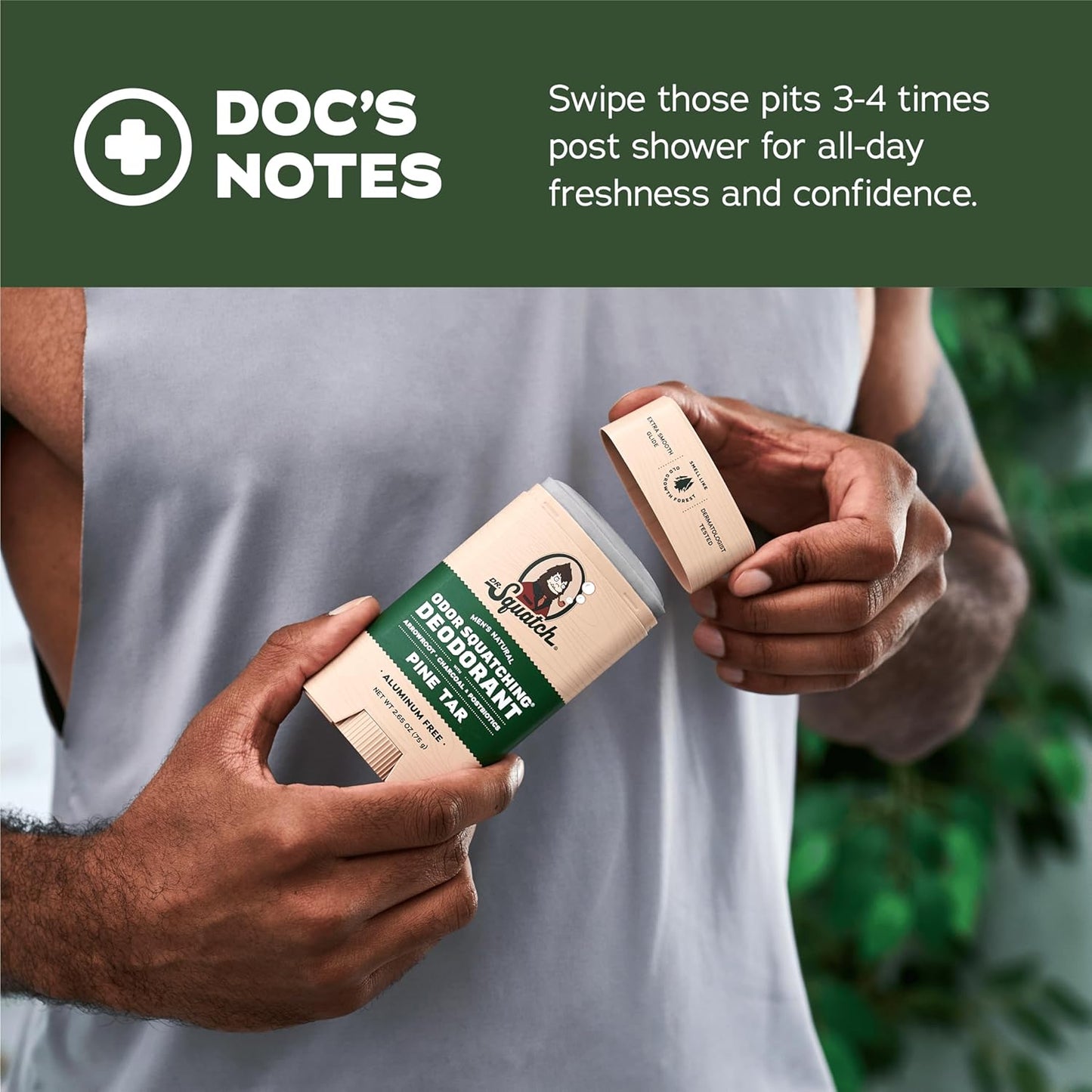 Dr. Squatch Natural Deodorant for Men - Odor-Squatching Aluminum Free - Pine Tar & Birchwood Breeze (2.65 oz, 2-Pack)