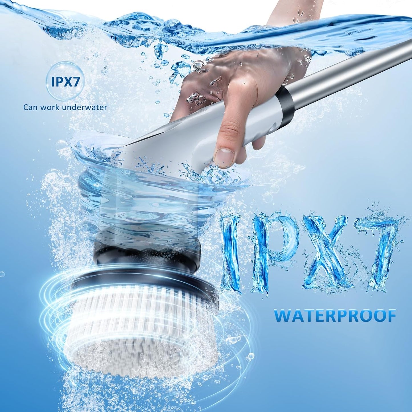 Electric Spin Scrubber Upgraded Battery with Extra-Long Runtime, IPX7 Waterproof Power Cleaner with 7 Brush Heads, 2 Speeds Adjustable Long Handle for Bathroom, Floor, Shower, Tile & Kitchen Cleaning