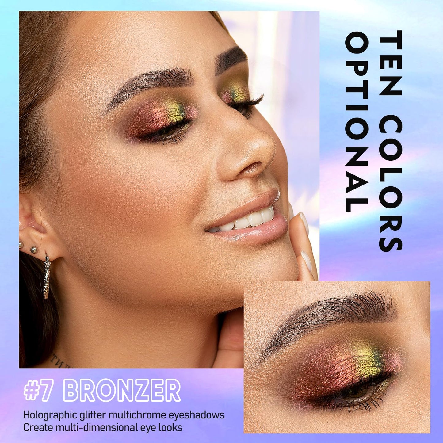 MAKI YIKA Glitter Eyeshadow Gold Liquid Multichrome Eyeshadows Long Lasting Metallic Chameleon Eye Shadow Smudgeproof Holographic Eye Topper Glitters (#7 Bronzer)