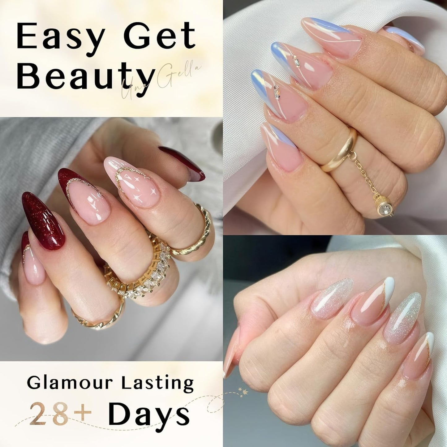 UNA GELLA Almond Shape Nail Tips Half Cover 216pcs Medium Almond Gel Nail Tips Pre-buff Matte Soft Gel Acrylic Press On Nails Easier Nail Extentions Art Salon 12 Sizes