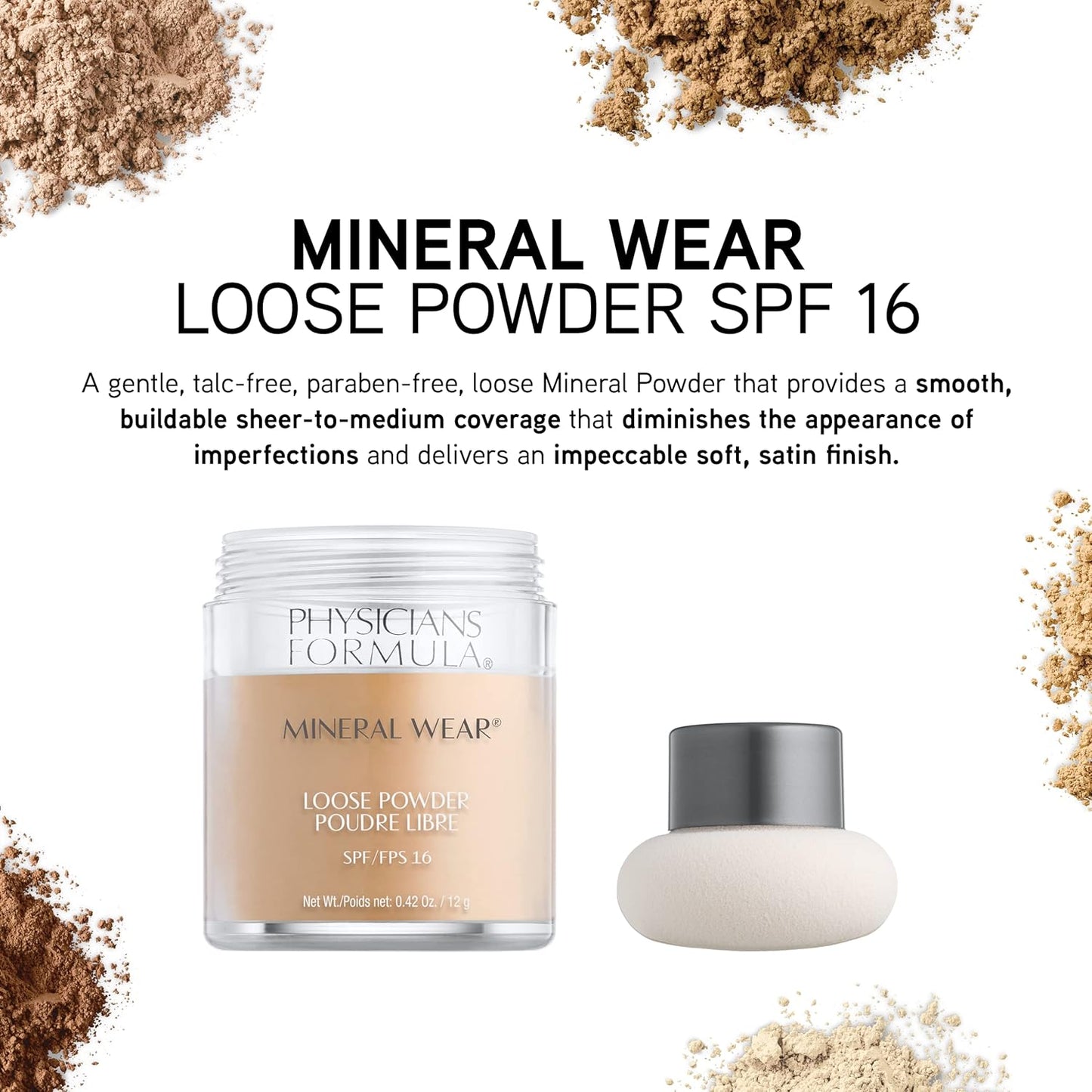 Physicians Formula Mineral Wear Talc-Free Loose Powder Medium Beige, Dermatologist Tested, Clinicially Tested