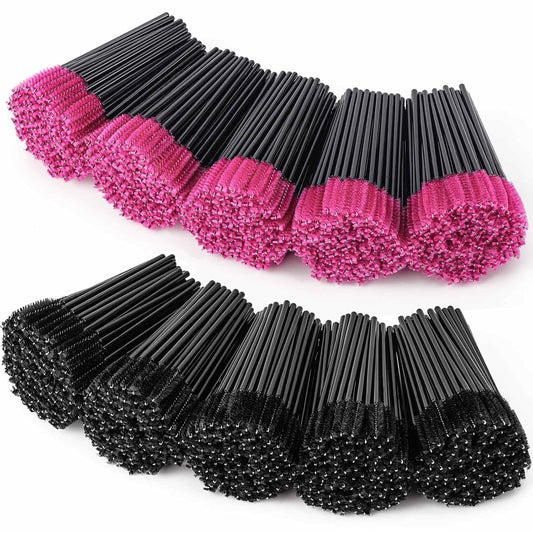 1000 Disposable Mascara Wands Eyelash Brushes Spoolies for Eyebrow Eye Lash Extension Black and Rose Red