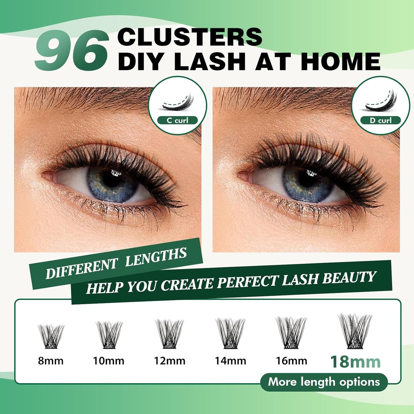 Lash Clusters 96pcs Individual Lashes Y02 D Curl 8-12MIX Cluster Lashes KEYYOU Volume Wispy Lash Extension Soft&Comfortable Easy DIY at Home(Y02,D-8-12MIX)
