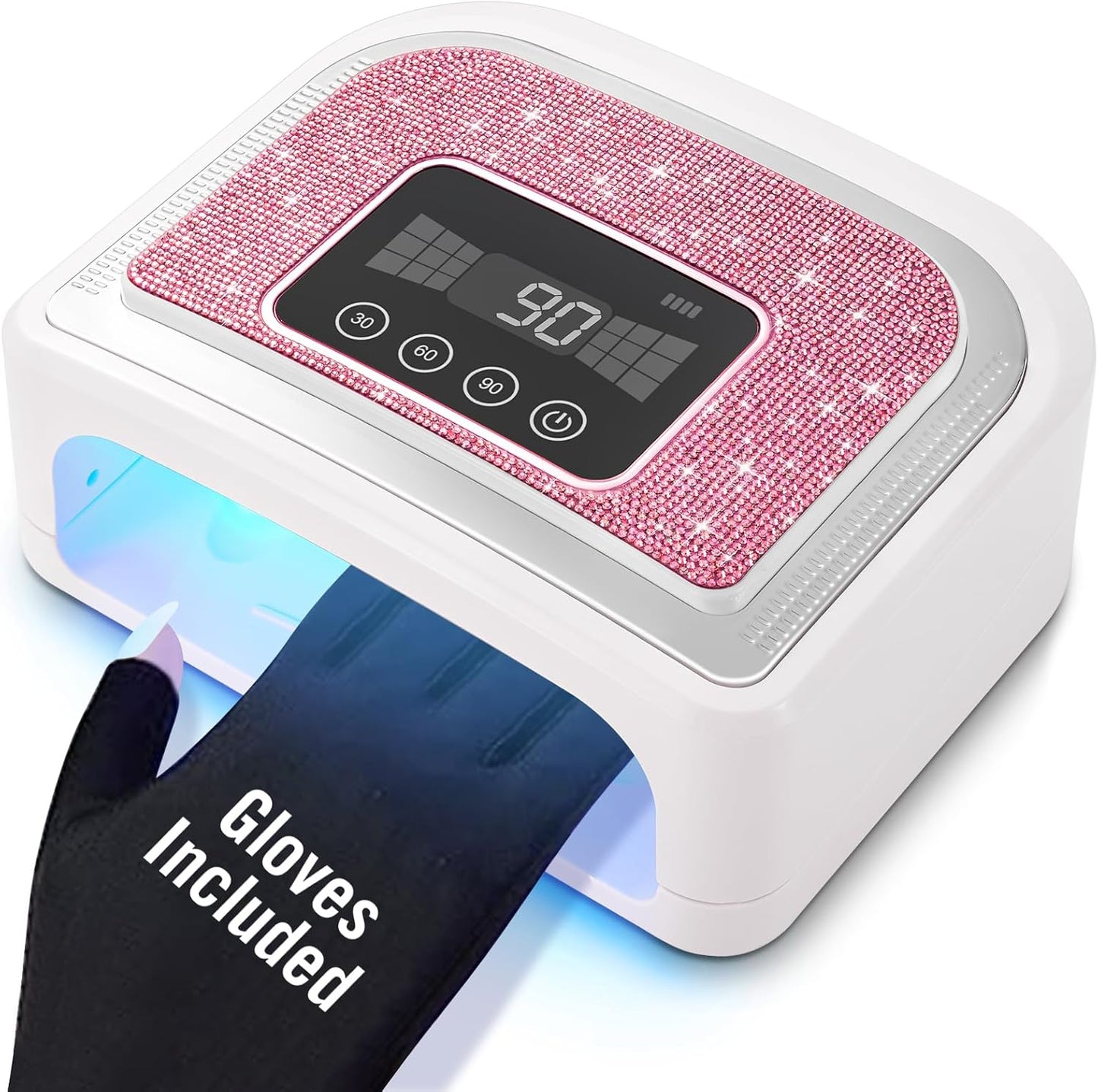 Cordless Nail Lamp, Rechargeable UV Nail Lamp for Gel Nails, LED Nail Lamp with 4 Timer Modes, Gel Nail Light Decorate with Sparkling Nail Rhinestones Diamond (Sparkly Pink Diamond)