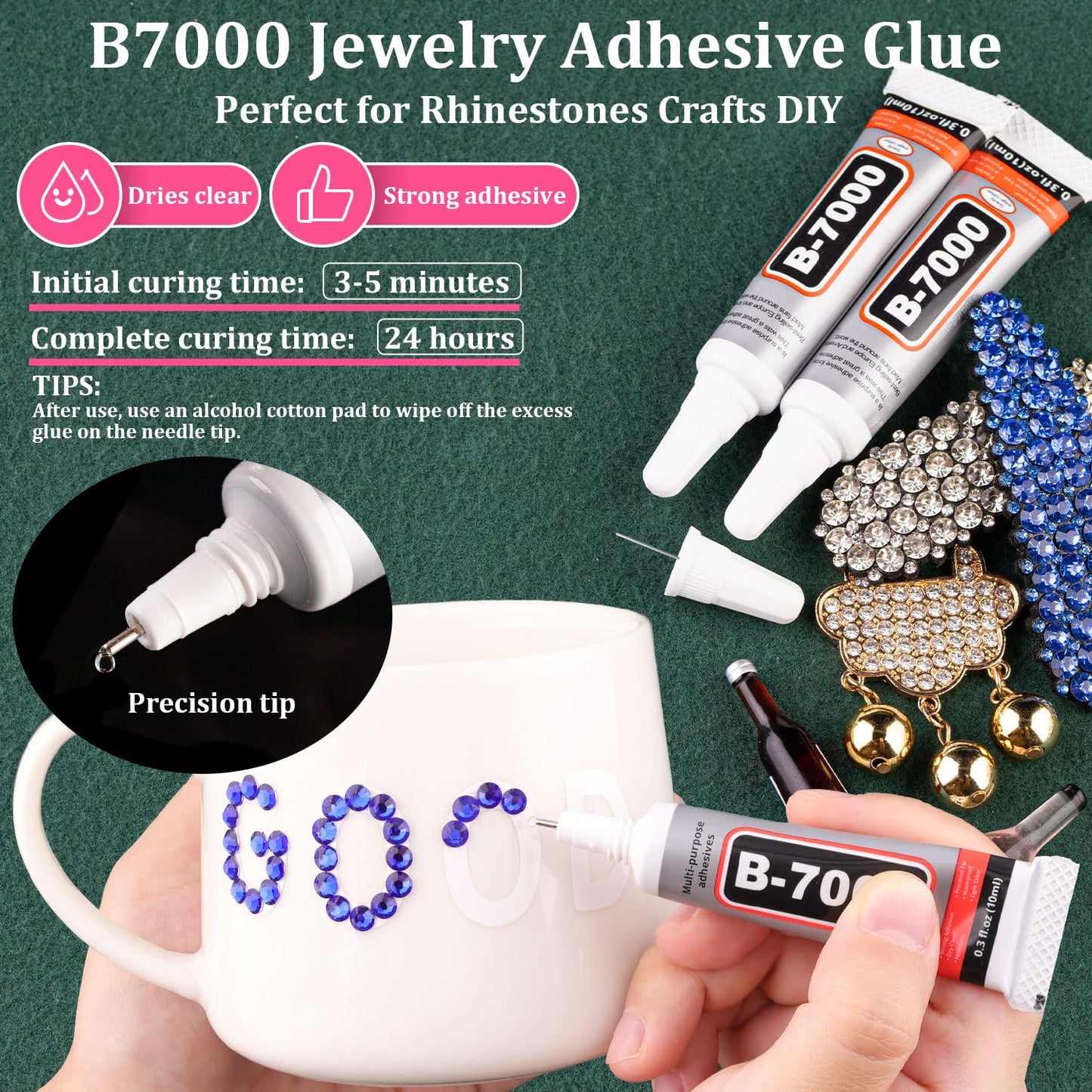 Resin Rhinestones for Crafting with B7000 Jewelry Glue, 2 Boxes Blue Rhinestones Flatback Crystals with 3Pcs 10ml Glue for Bedazzling Crafts DIY Nail Art Makeup, Gems for Clothing Shoes
