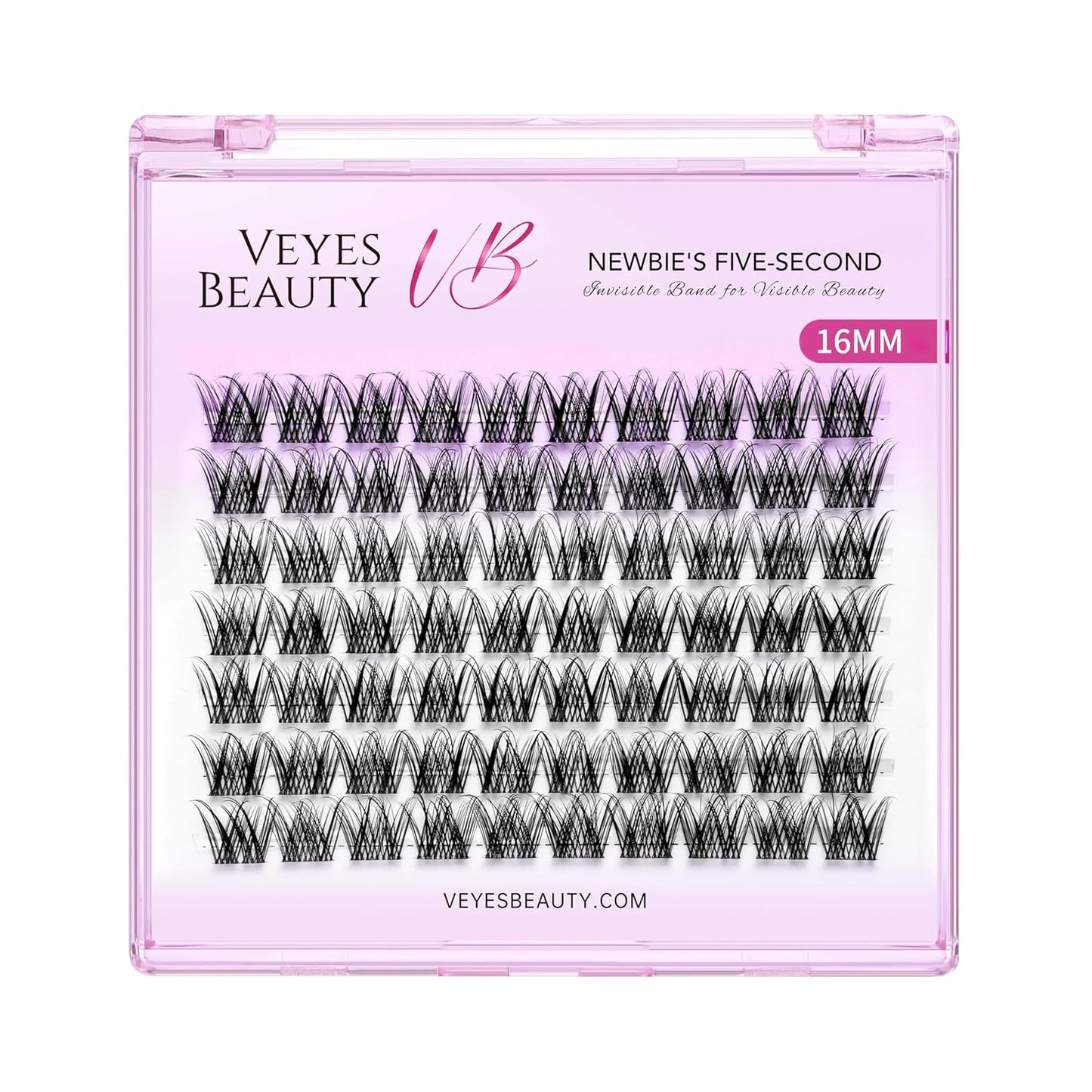 VEYESBEAUTY Lash Clusters Individual Eyelash Extensions Thin & Invisible Band DIY False Eyelashes for Self-application Newbie's Five-Second Series Wispy Lash Tray, LuxeBold 16mm Single Length