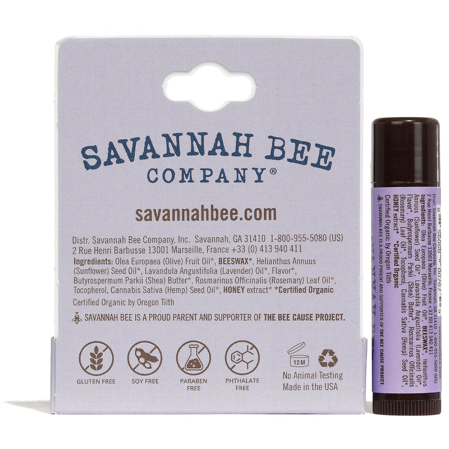 Savannah Bee Lip Balm Hanger 0.15 oz - Invigorating Mint Flavor - Natural Ingredients for Supple, Soft Lips - Convenient Hanger Design (.15 Oz, Rosemary Lavender)