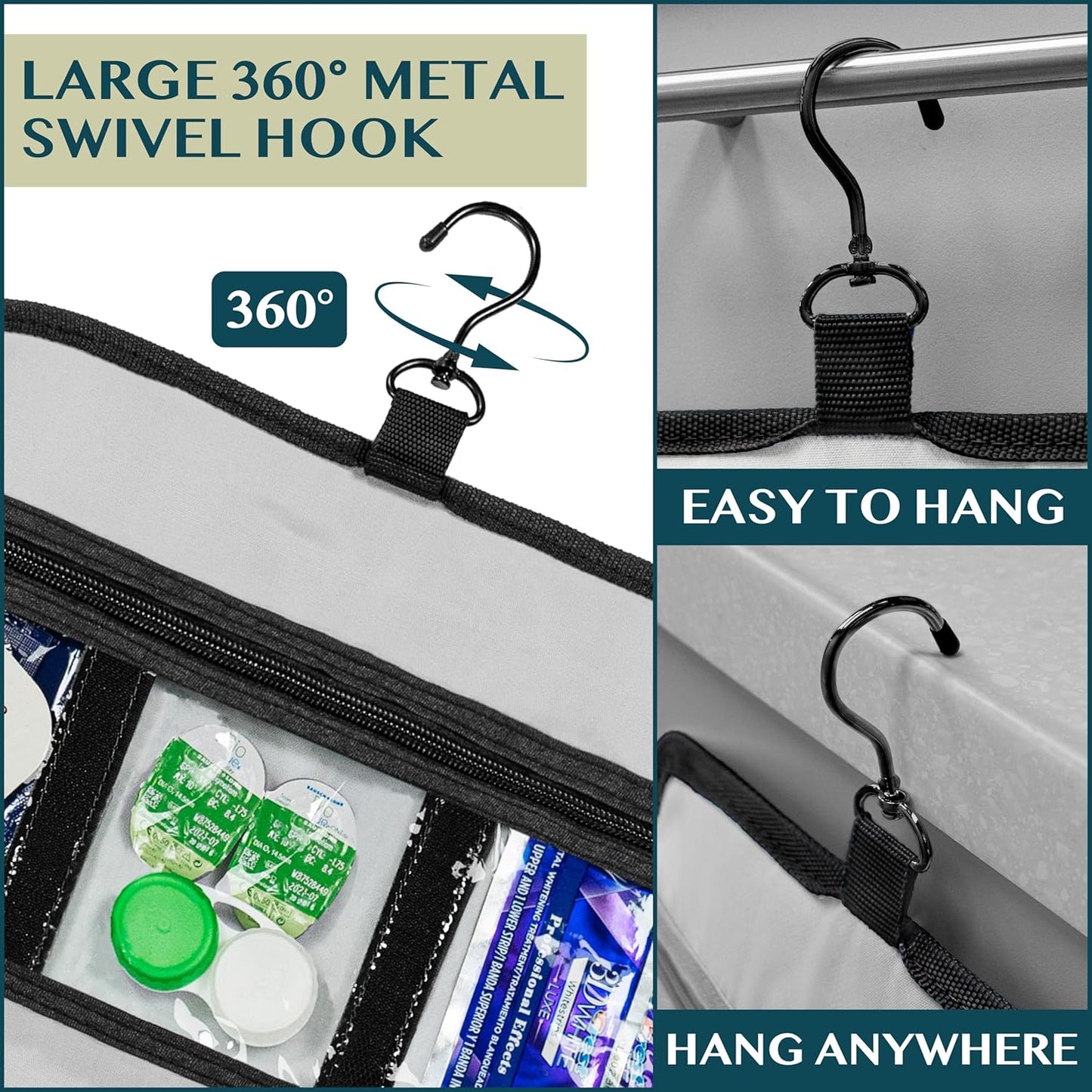 PAVILIA Travel Hanging Toiletry Bag for Women Men, Large Capacity Makeup Bag Kit, Waterproof Cosmetic Storage Organizer Case for Bathroom Shower