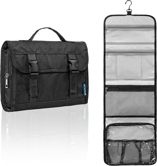 PAVILIA Travel Hanging Toiletry Bag for Women Men, Large Capacity Makeup Bag Kit, Waterproof Cosmetic Storage Organizer Case for Bathroom Shower
