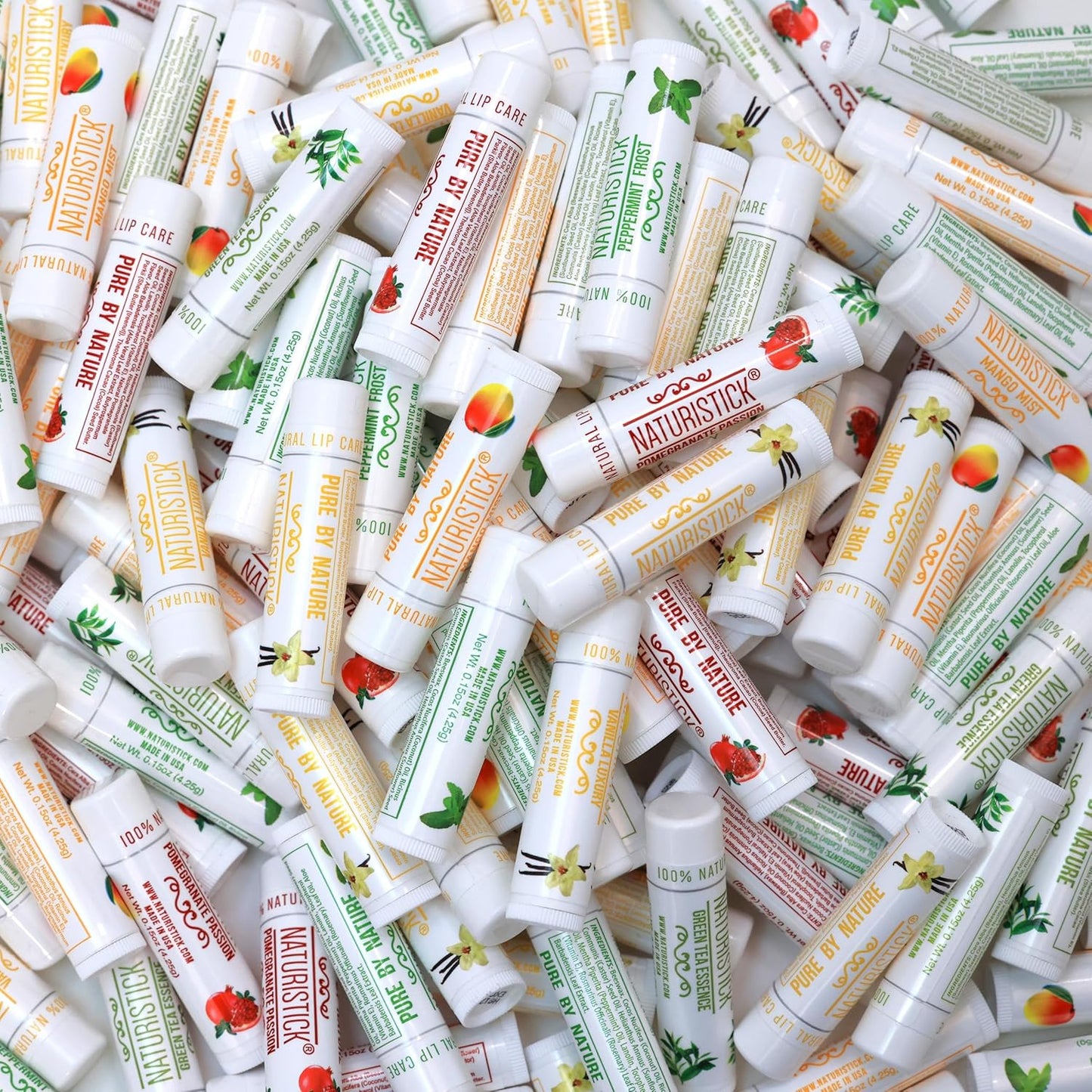 Naturistick Premium Beeswax Lip Balm for Dry, Chapped Lips | 100% Natural Lip Care | Coconut Oil, Shea Butter, Aloe Vera | Moisturizing, Chemical-Free Chapstick | 155 Pack Assorted Bulk | Made in USA