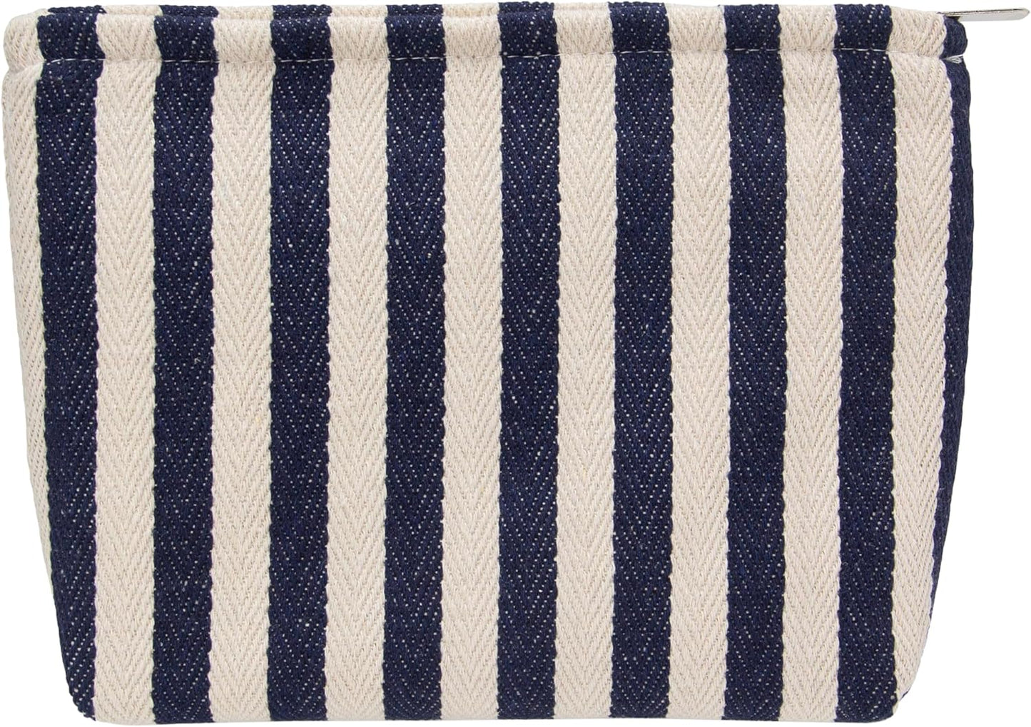 PAZIMIIK Makeup Bag Large Cotton Zipper Pouch for Purse Travel Canvas Make Up Organizer for Women Cosmetic,Stripe Navy Blue