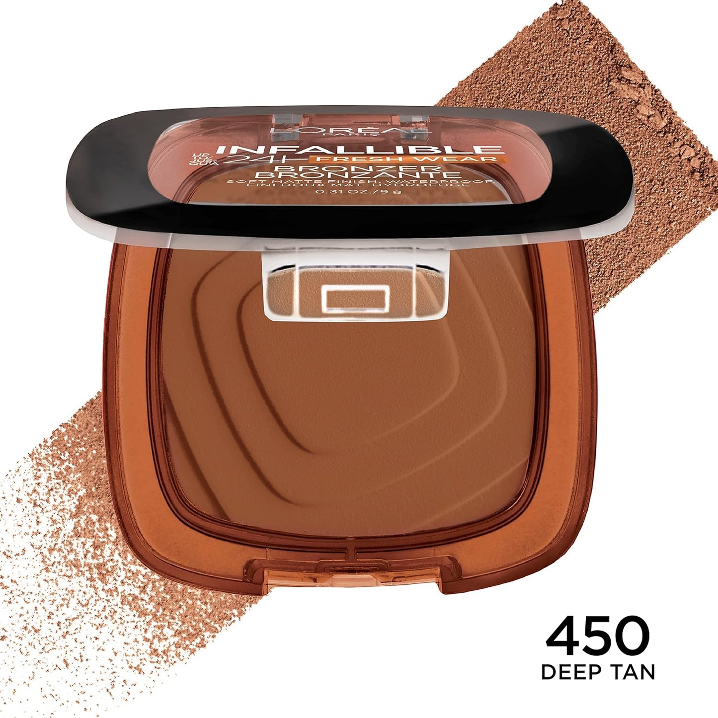 L'Oreal Paris Infallible Up to 24H Fresh Wear Soft Matte Longwear Bronzer. Waterproof, heatproof, Transfer, humidity and sweatproof, Deep Tan, 0.31 oz