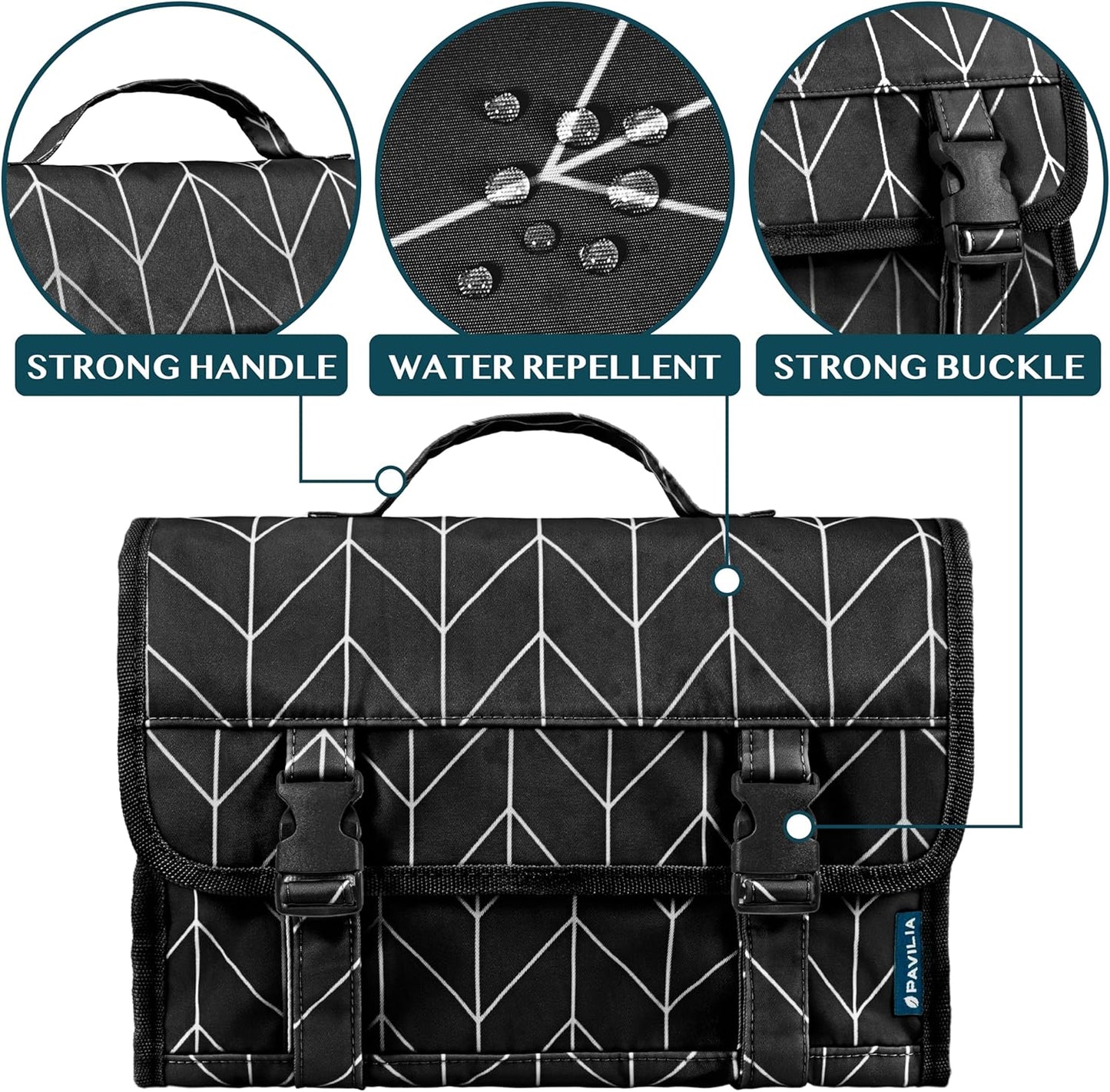 PAVILIA Travel Hanging Toiletry Bag for Women Men, Large Capacity Makeup Bag Kit, Waterproof Cosmetic Storage Organizer Case for Bathroom Shower