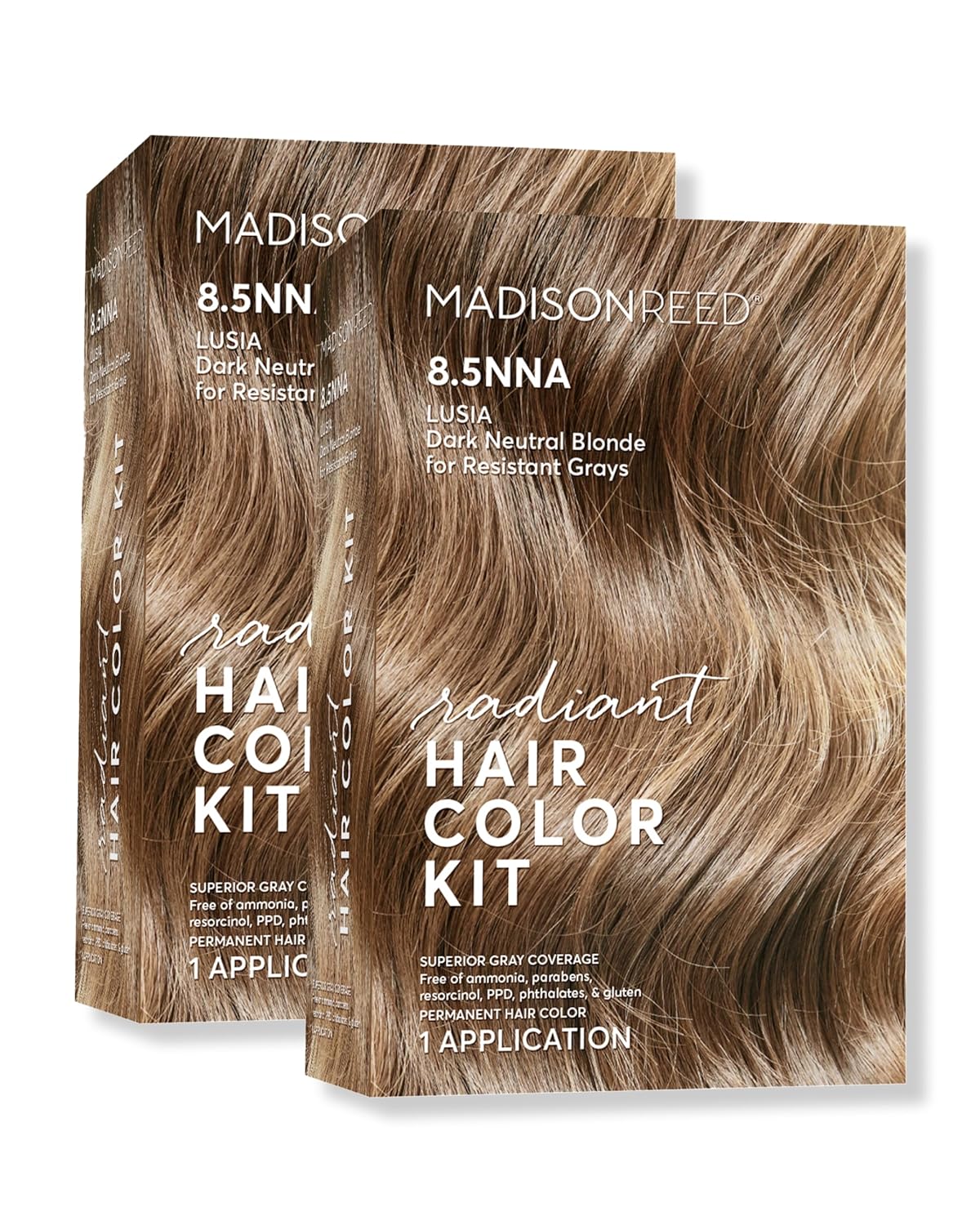 Madison Reed Radiant Hair Color Kit | 8.5NNA Dark Neutral Blonde (Lusia Blonde) 100% Maximum Gray Hair Coverage | Permanent Hair Dye for Resistant Grays | PPD-Free & Ammonia-Free | 2 Pack