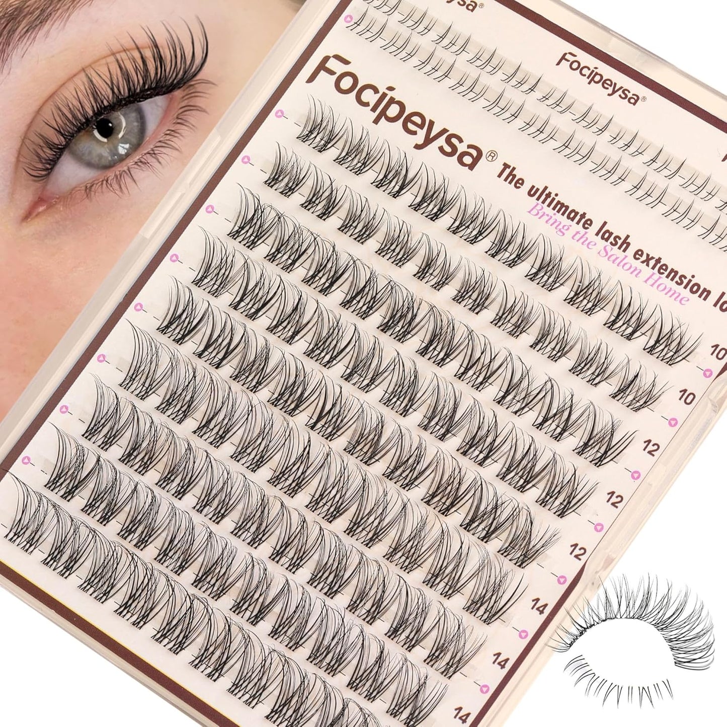 Focipeysa Wispy Lash Clusters Natural Black Cluster Eyelashes Clear Band Lash Extensions 10-16mm Mix Length Cluster Eyelash Extension C Curl Individual Lashes Soft Cluster Lash for Beginners
