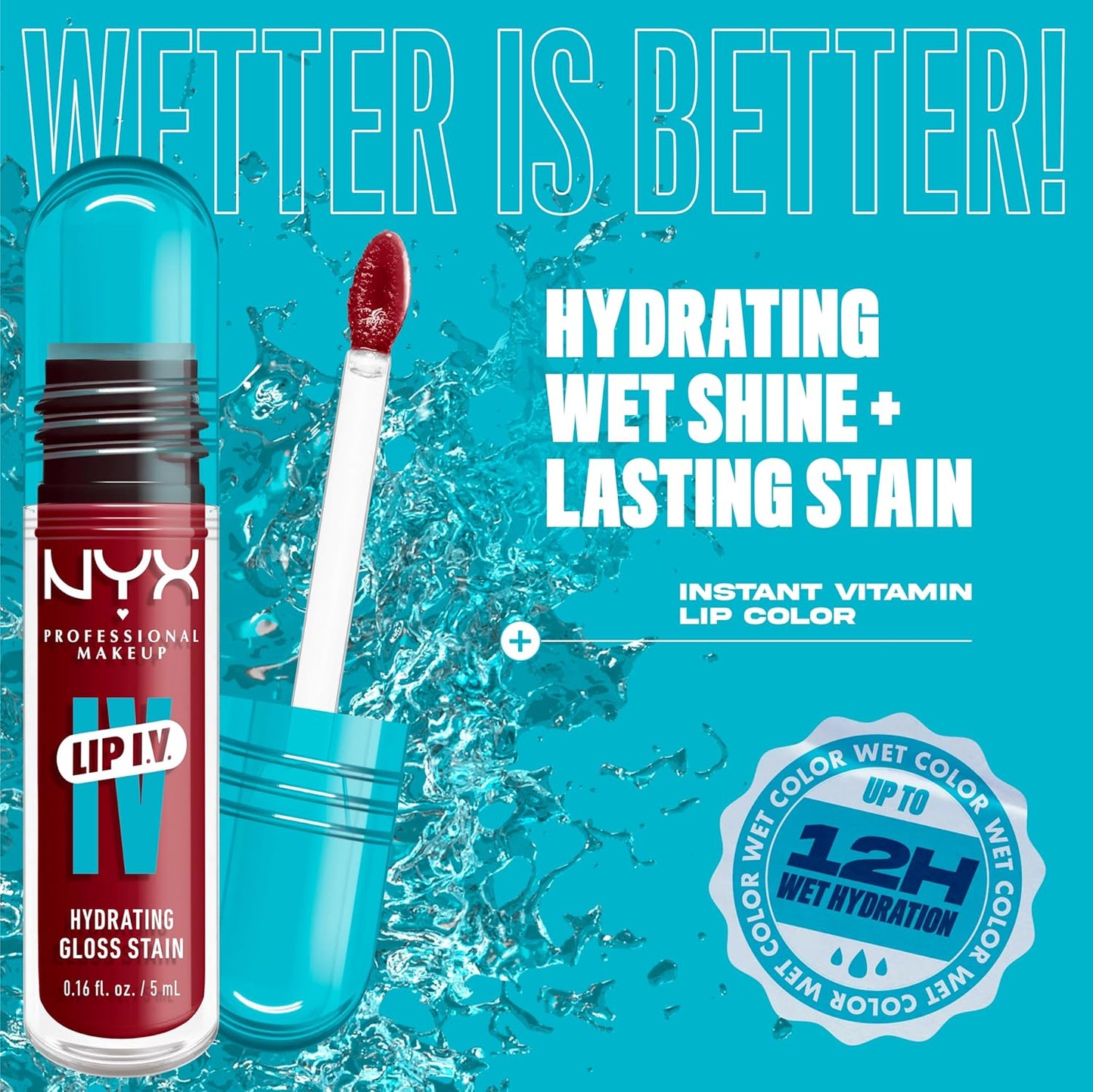 NYX PROFESSIONAL MAKEUP Lip IV Hydrating Glossy Lip Stain with 12HR Hydration - Cranberry Splash (Red)