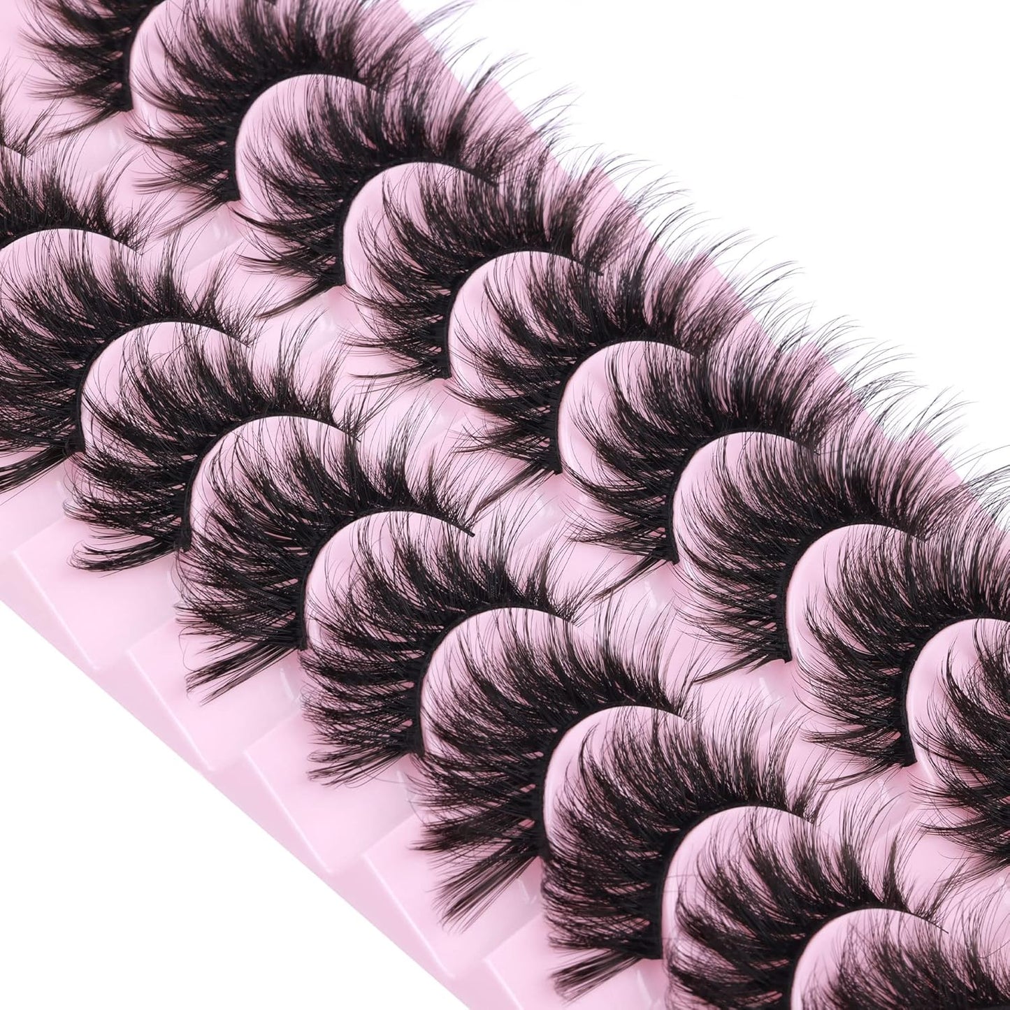 FANXITON False Eyelashes Fluffy Mink Lashes 20 mm Cat Eye Lashes Long 5D Wispy Dramatic 10 Pairs Pack