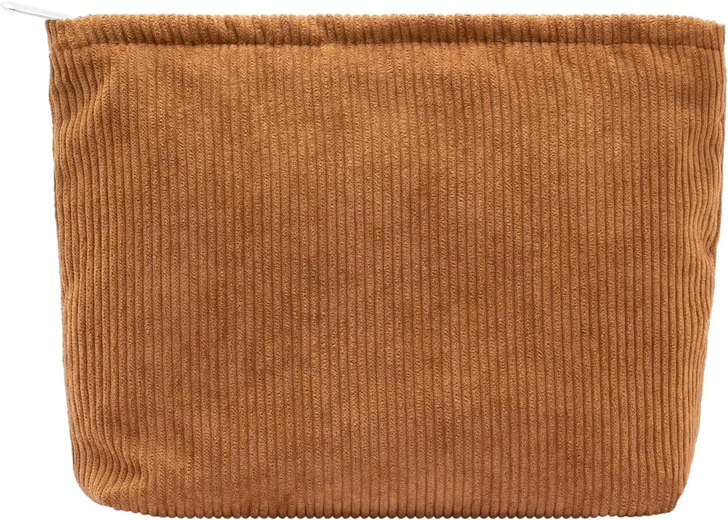 PAZIMIIK Makeup Bag Large Zipper Corduroy Make Up Pouch for Purse Travel Canvas Cosmetic Organizer for Women Brush Storage,Brown