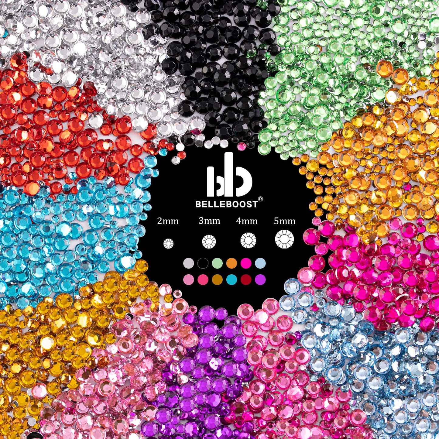 Flat Back Rhinestone Kits Colorful Rhinestones+Crystal AB Gems with Quick Dry Glue+Picker Pencil+Tweezer for Nail Art and Face Make-up