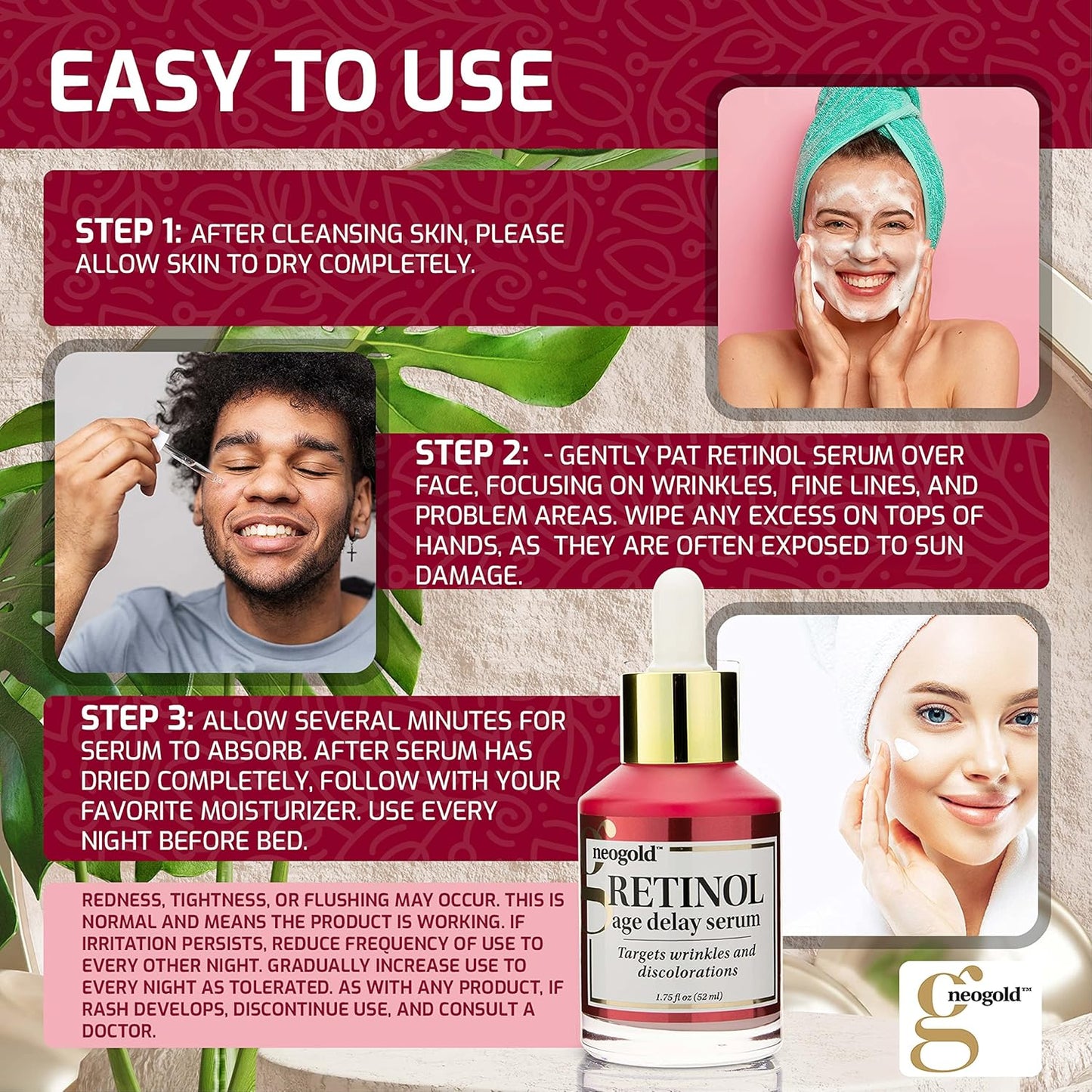 Resurfacing Retinol Serum, 1.75 Fl Oz, Anti-Aging Moisturizer for Face, Reduces Wrinkles, Sagging Skin, Fine Lines, Aloe Vera, Green Tea, Glycerin, Paraben-Free