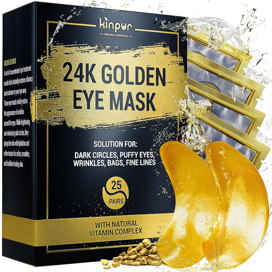 Under Eye Patches - 60pcs Gold Eye Patches for Puffy Eyes, Dark Circles, Eye Bags - Collagen Under Eye Mask with Vitamins (24k Golden 25 Pairs (Pack of 1))