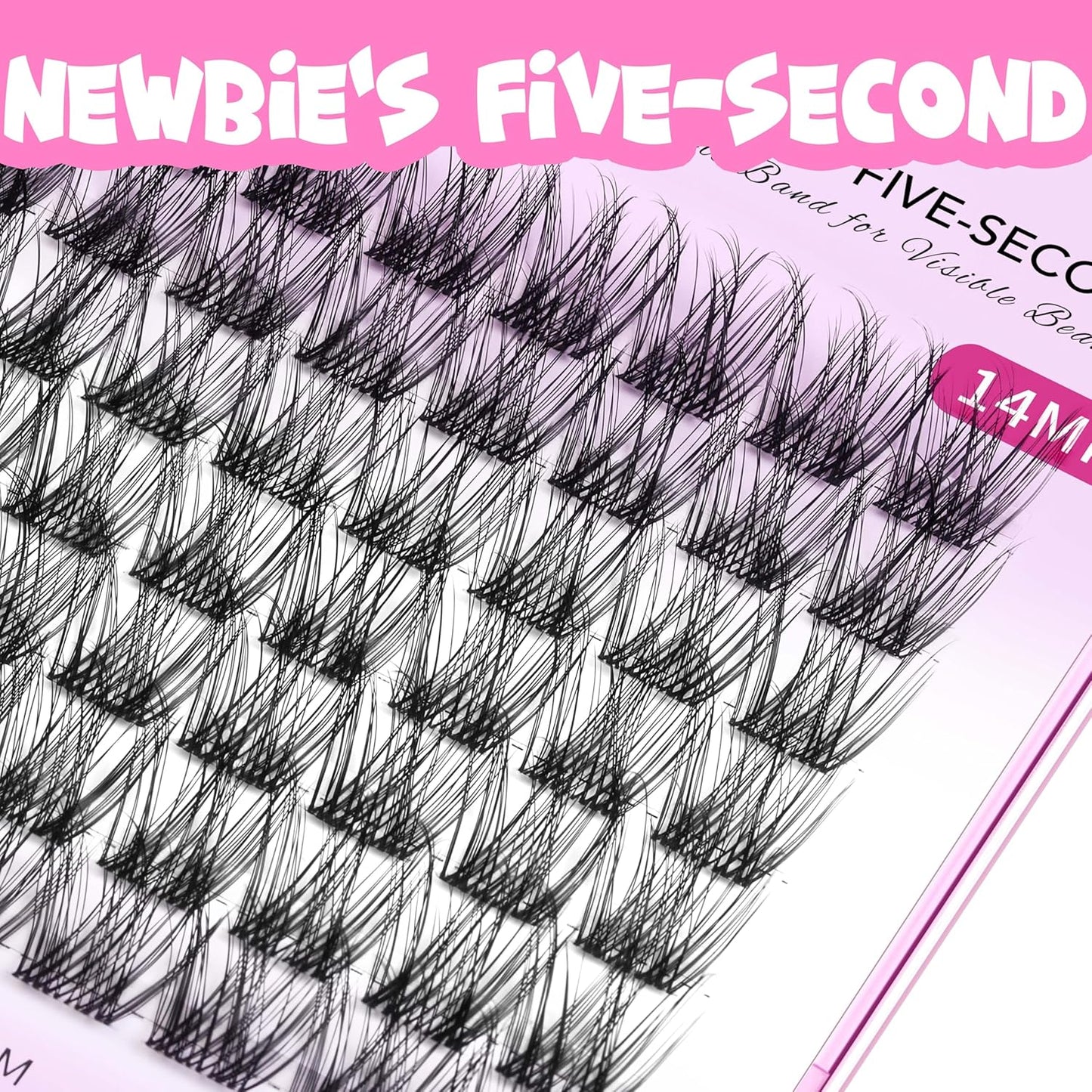 VEYESBEAUTY Lash Clusters Individual Eyelash Extensions Thin & Invisible Band DIY False Eyelashes for Self-application Newbie's Five-Second Series Wispy Lash Tray, LuxeBold 14mm Single Length