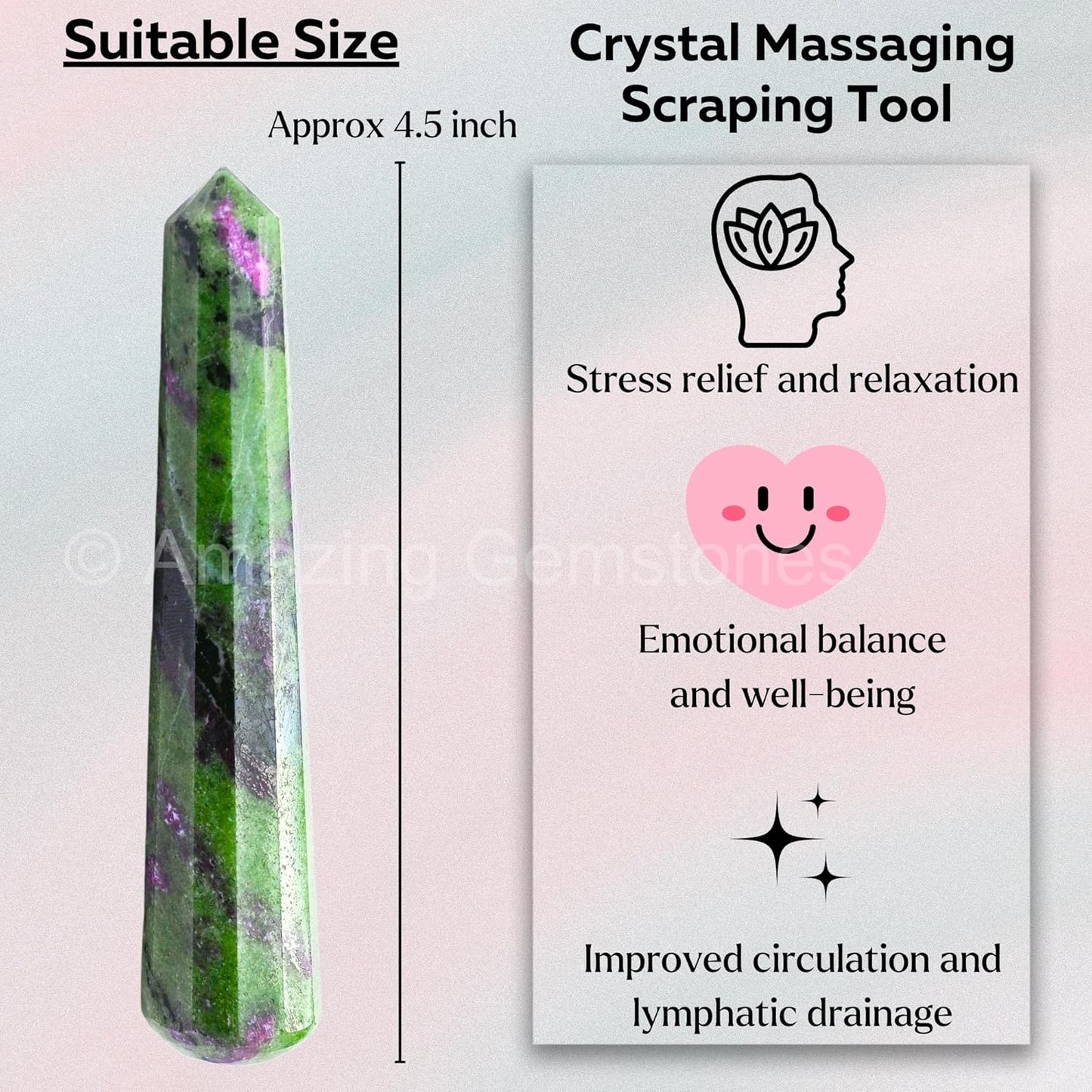 Amazing Gemstone Ruby Zoisite Crystal Wand Massage Stick - Pelvic Wand Gua Sha for Adults - Crystals and Healing Stones Massage Wands for Adults Gifts (Pointed)