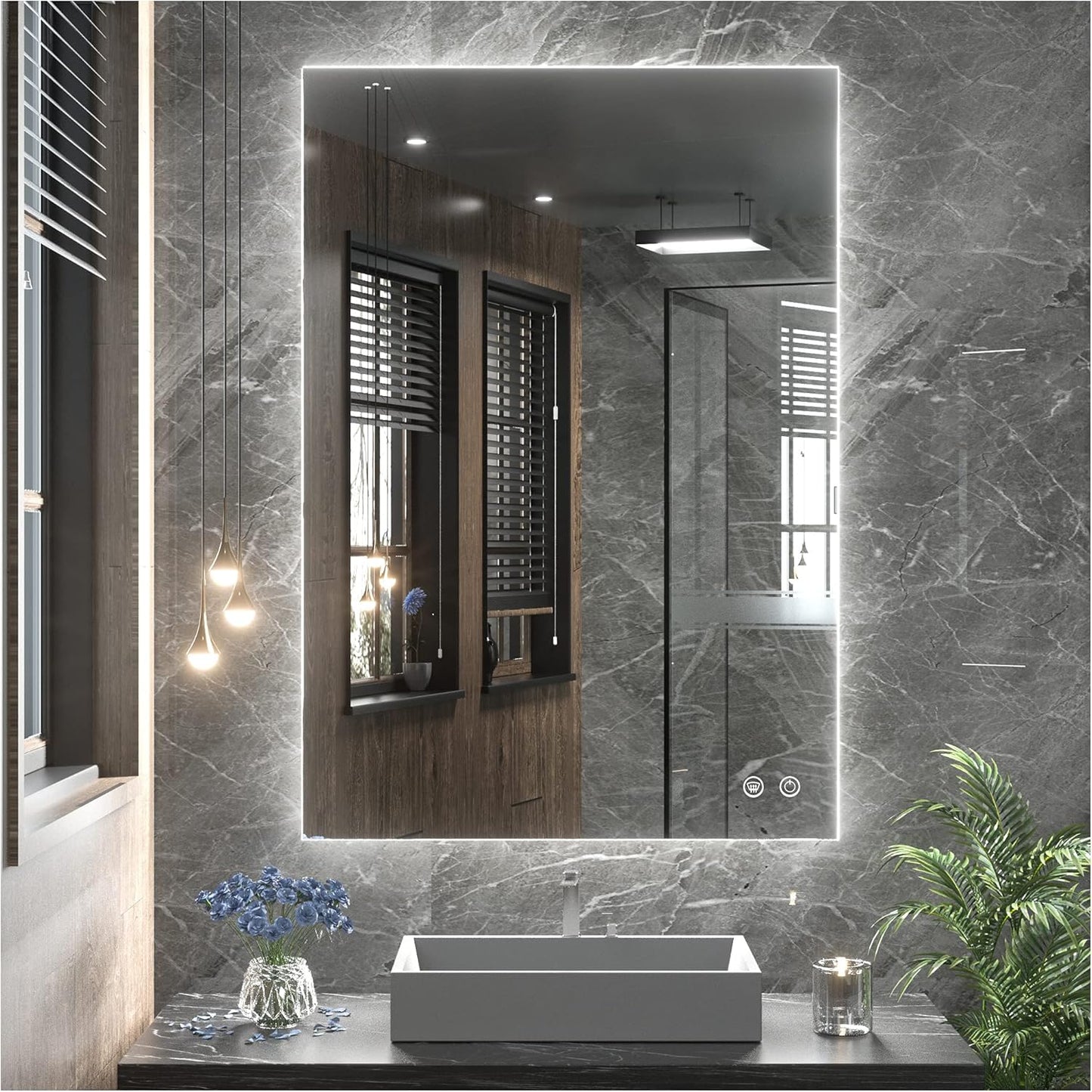 TETOTE 36 x 28 LED Backlit Bathroom Vanity Mirror with Light,3Color White/Warm/Natural,Anti-Fog Lighted Mirror,Dimmable,Wall Mounted