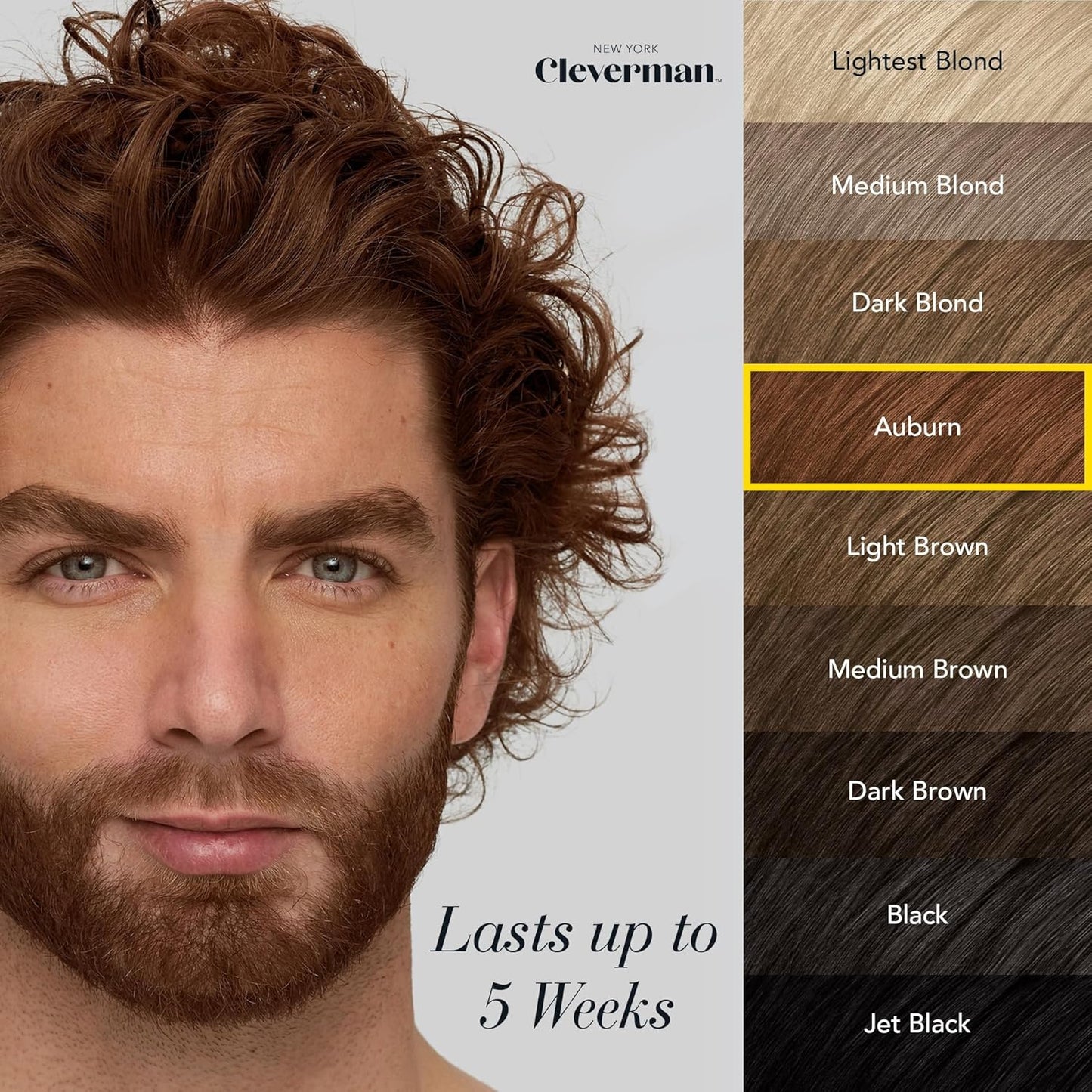 CLEVERMAN Auburn Hair & Beard Dye for Men - All-in-One Reusable Kit, Fast-Acting, Long Lasting, Ammonia-Free, Professional Quality for Hair, Beard & Gray Mustache - Semi-Permanent Extended