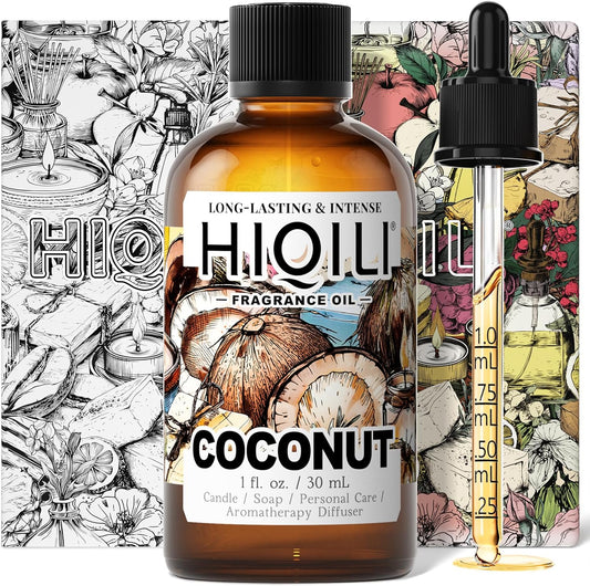 HIQILI Coconut Fragrance Oil for Home Diffuser, Ideal for Making Candle, Soap, Body Spray, Women's Perfume, Creamy Scents - 1 Fl Oz