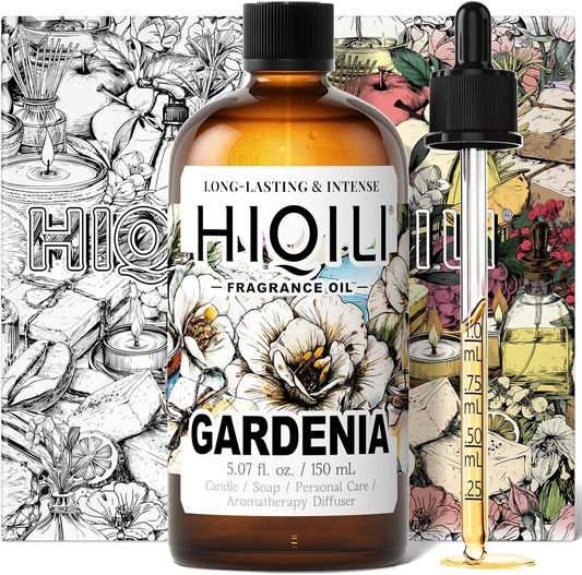 HIQILI Gardenia Fragrance Oil for DIY Candle, Soap & Perfume Making, Add to Essential Oil Diffuser, Body Wash, Long-Lasting - 5.07 Fl Oz