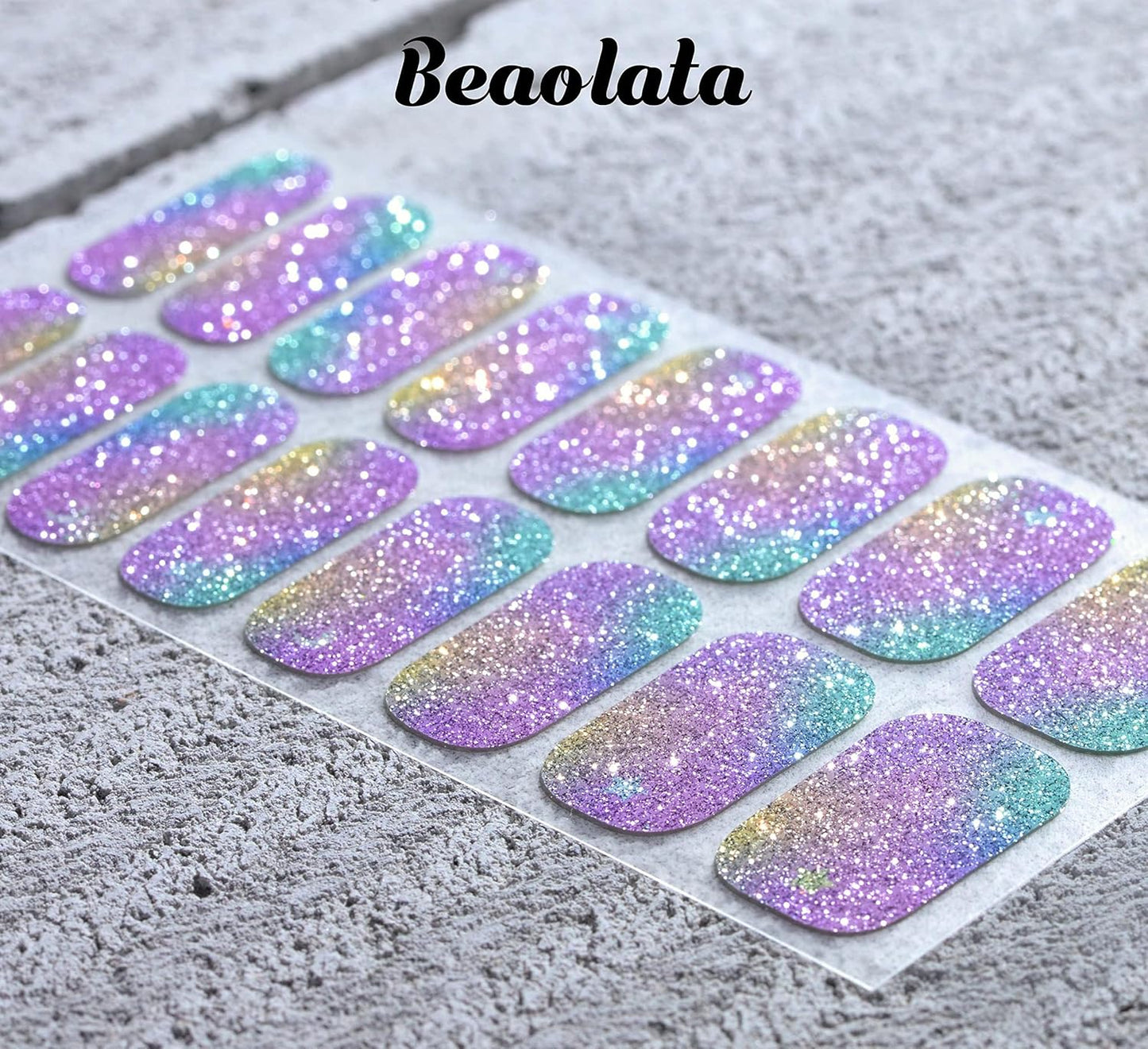 Nail Polish Strips, 32PCS Salon Quality Wraps, Long Lasting Gel Nail Stickers for Women Easy Apply& Remove (Fairies's Blue Glitter)