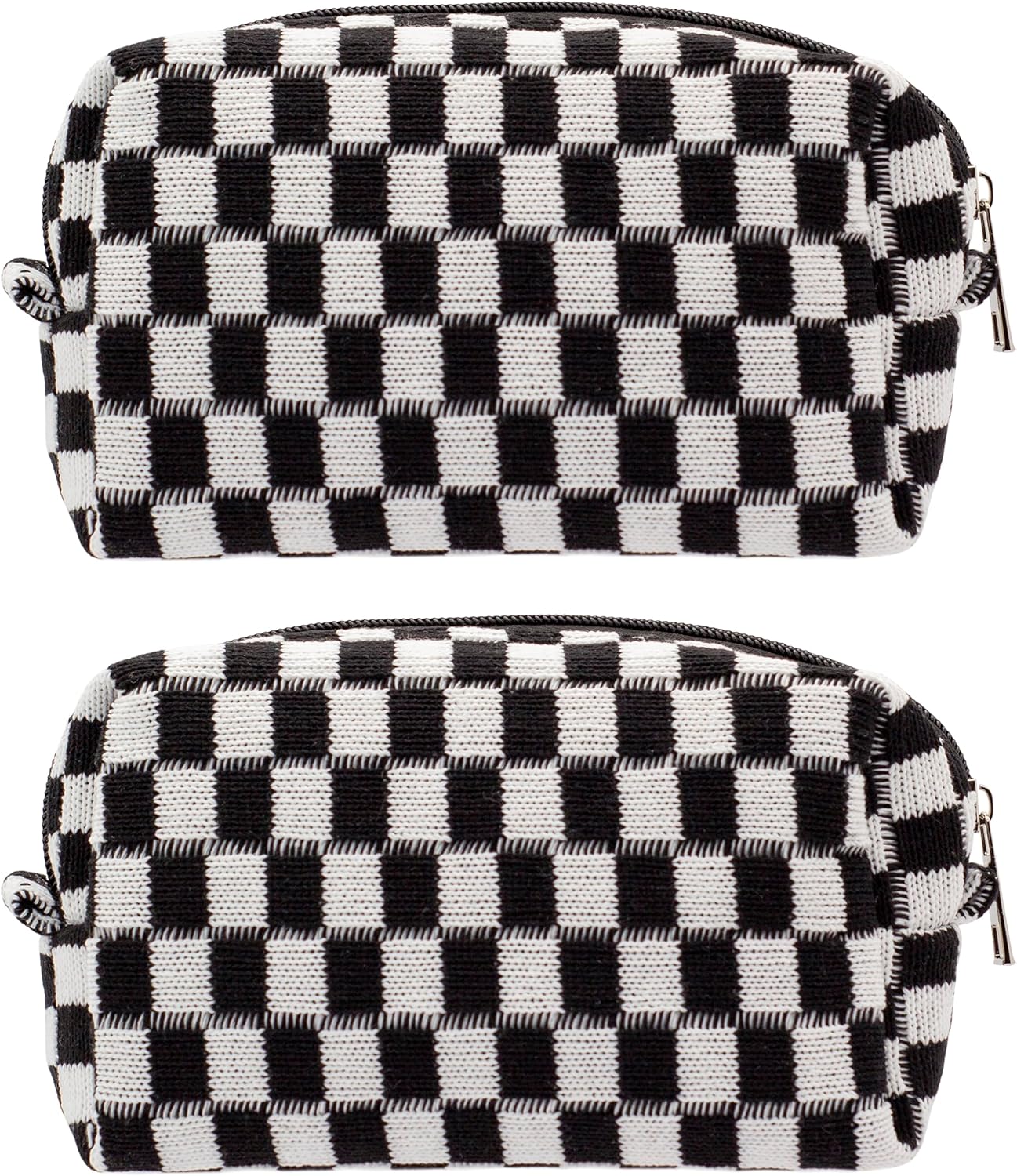 PAZIMIIK Checkered Makeup Bag for Purse Portable Zipper Make Up Pouch Small Cosmetic Case for Travel Accessories (2PCS Black)