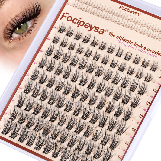 Focipeysa Natural Look Lash Clusters Wispy Cluster Eyelash Extensions 10-16mm Eyelash Extensions C-Curl Lashes Extensions with Bottom Lashes Fairy Individual Eyelash DIY Lash Clusters at Home