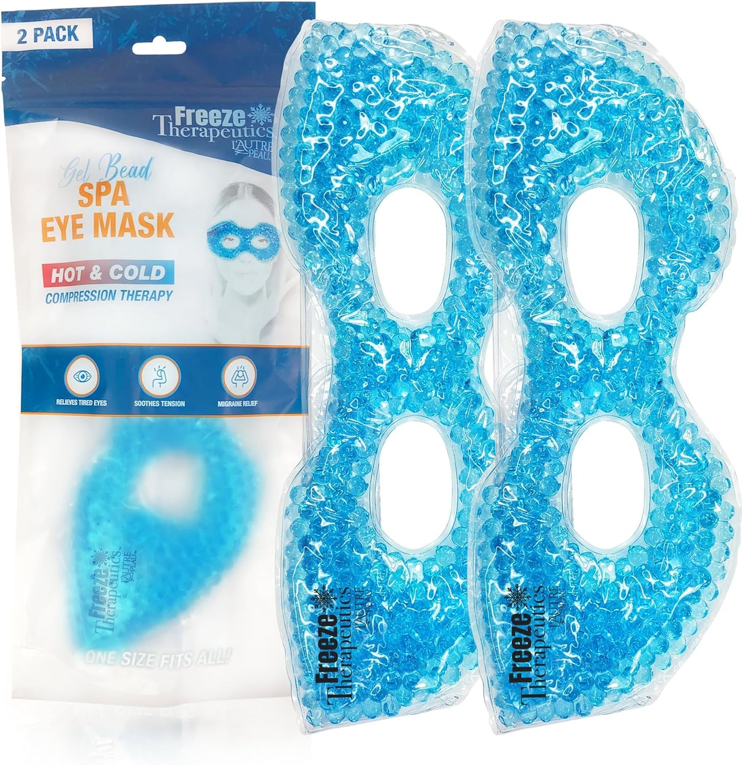 USA Merchant - 2 Redesigned Therapeutic Spa Gel Bead Eye Masks - Hot/Cold Reusable Ice Packs with Flexible Beads - Compress Therapy for Puffy Eyes, Dark Circles, Headaches, Migraines, Stress Relief