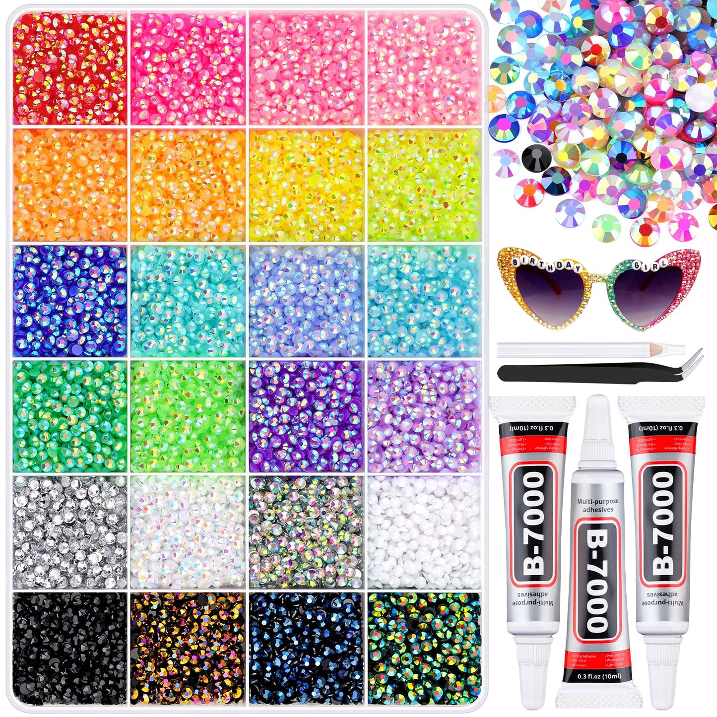 30000Pcs Resin Rhinestones for Bedazzling with B7000 Jewelry Glue, 3MM Colorful Gems Flatback Rhinestones for Crafting, Crystal for DIY Crafts Clothing Tumblers Mugs Shoes Fabric Decor Nail Art
