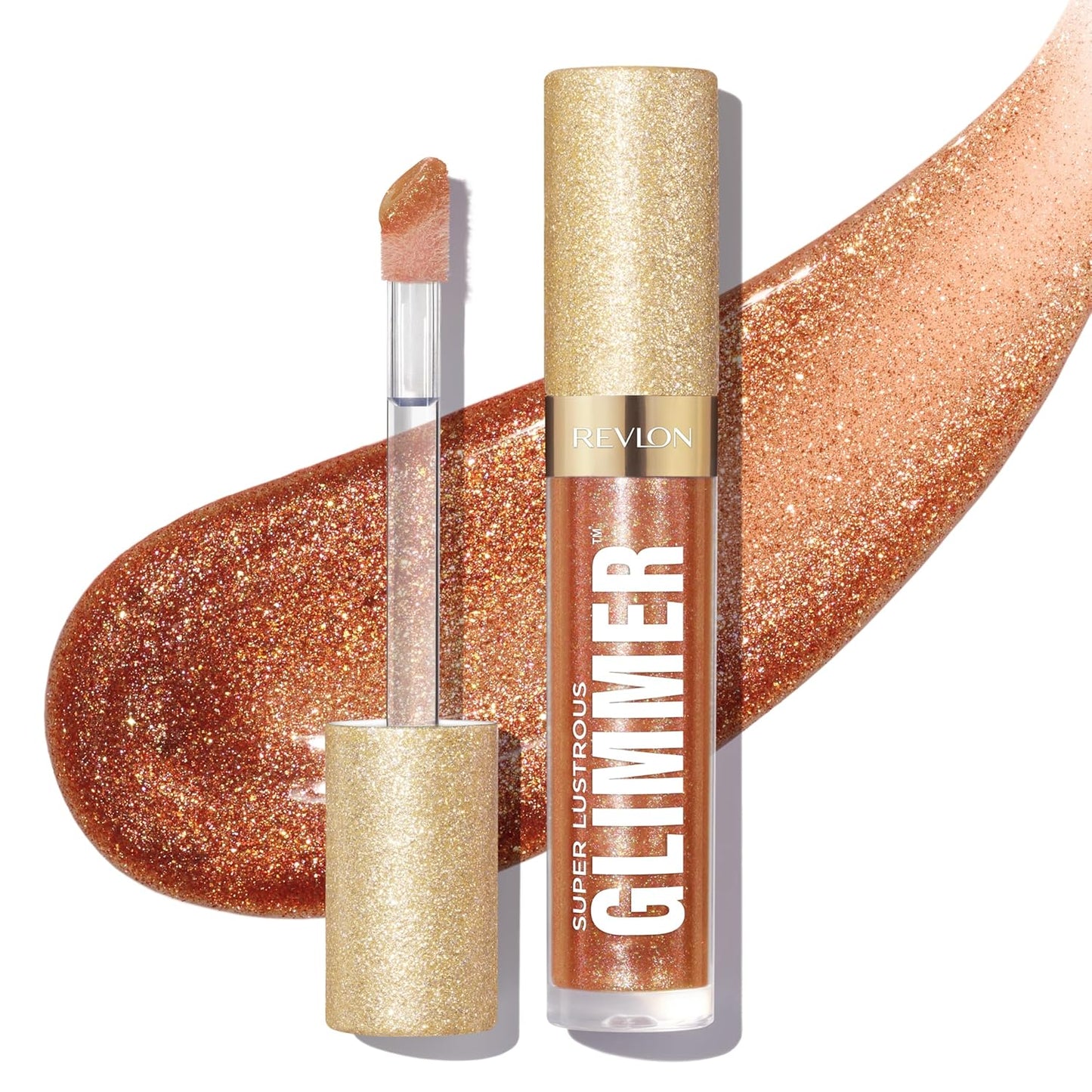 REVLON Super Lustrous Glimmer Gloss, Non-Sticky Lip Gloss, High-Shine Finish, Plant-Based Glitter, 006 Bronze Spark, 0.13 fl oz