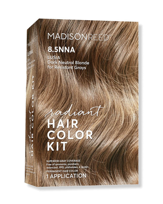 Madison Reed Radiant Hair Color Kit | 8.5NNA Dark Neutral Blonde (Lusia) 100% Maximum Gray Hair Coverage | Salon-Quality Permanent Hair Dye for Resistant Grays | PPD-Free & Ammonia-Free | 1 Pack