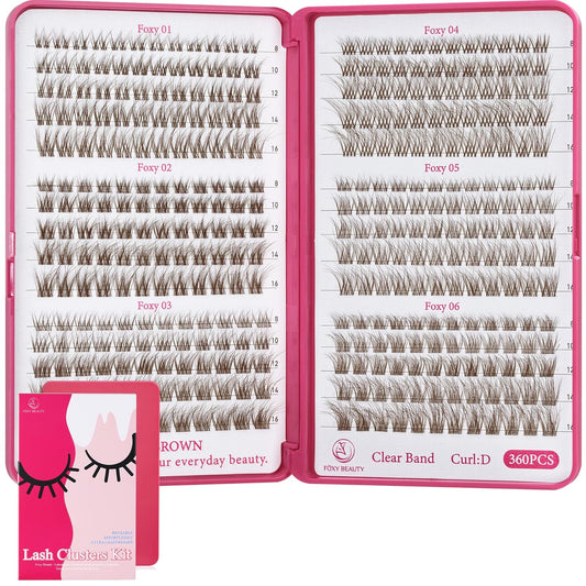 Lash Clusters - Dark Brown Lashes 360PCS Natural Wispy Fluffy Eyelash Clusters 8-16 MM Eyelash Extensions D Curl Faux Mink Lash Extensions DIY at Home