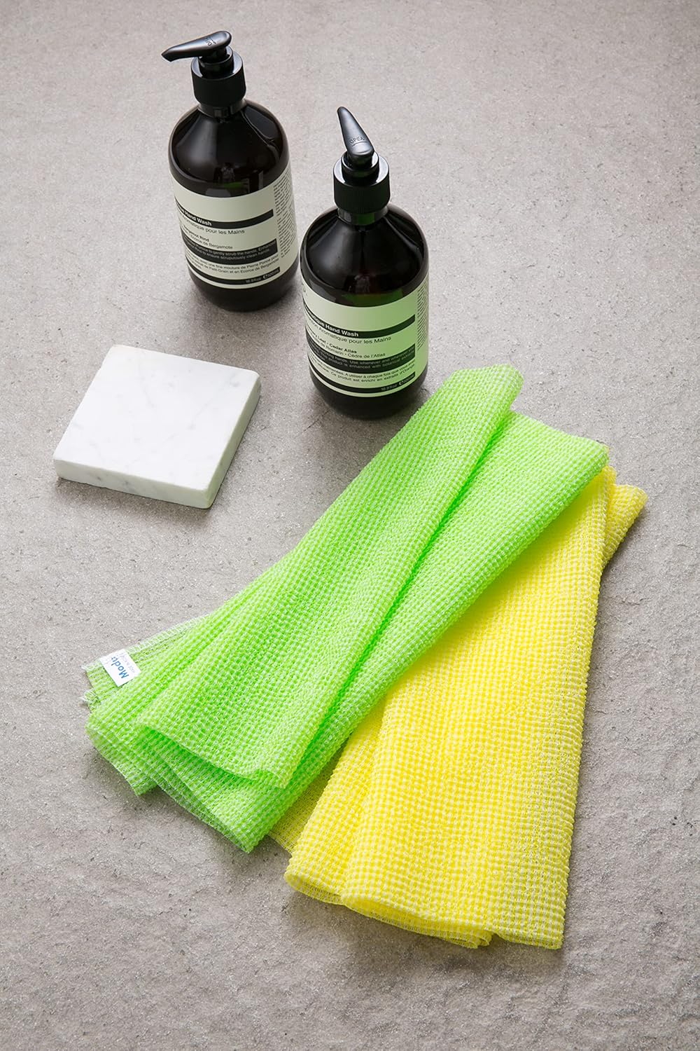 Modu 3 PCS Long Exfoliating Washcloth - African Bath Net Sponge Loofah Japanese Washcloth Body & Back Scrubber for Shower, Deep Cleansing (Sky Blue, Yellow, Green)