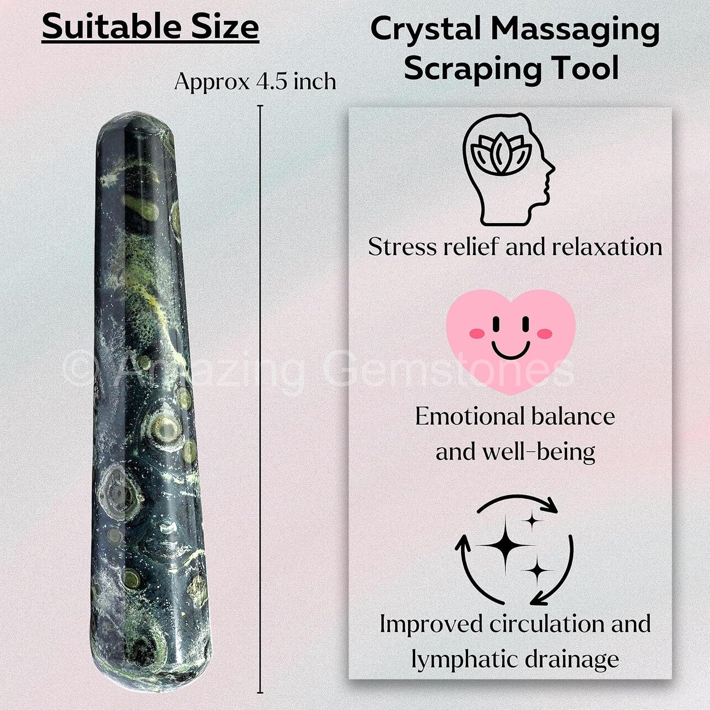 Amazing Gemstone Kambaba Jasper Crystal Wand Massage Stick - Pelvic Wand Gua Sha for Adults - Crystals and Healing Stones Massage Wands for Adults Gifts (Smooth)